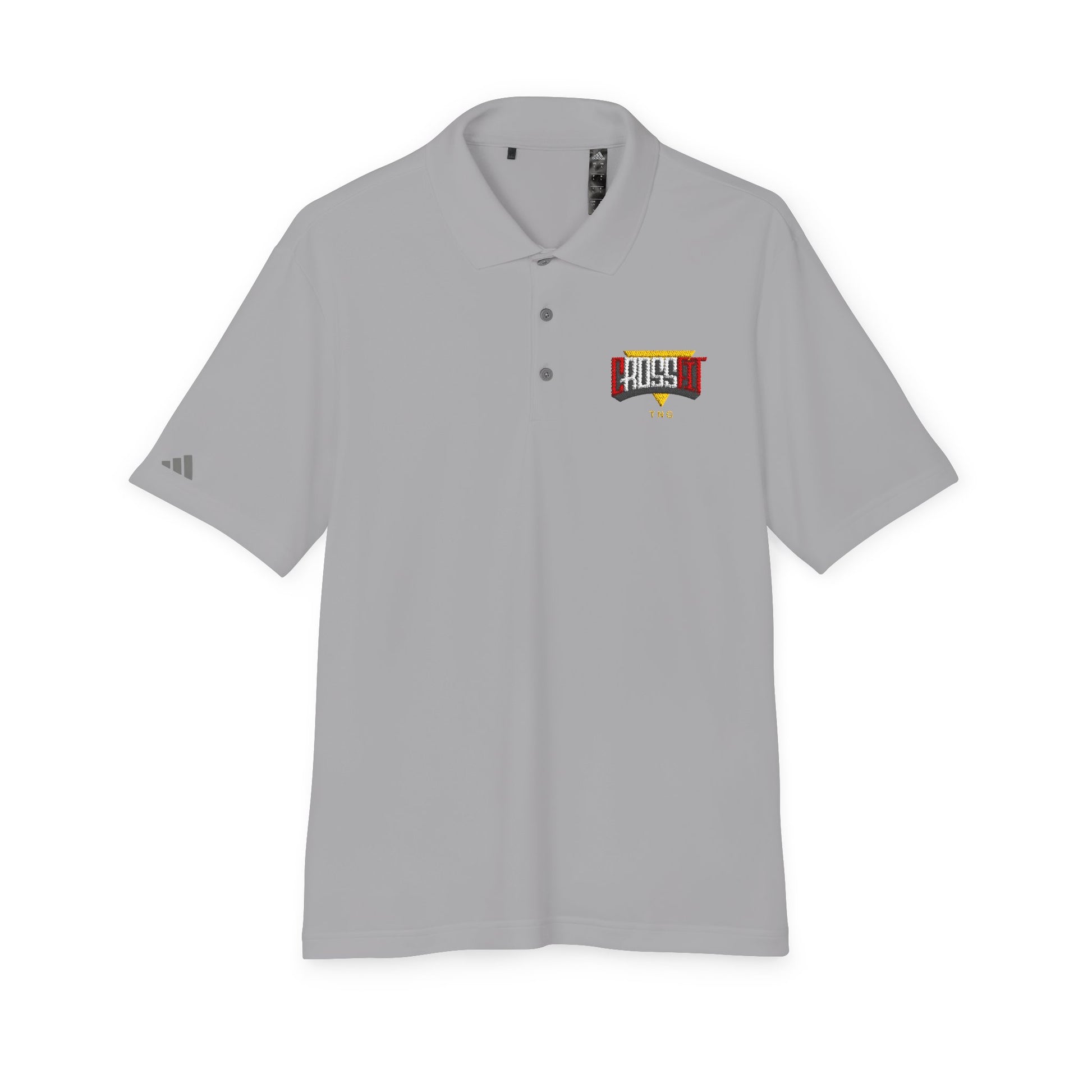 Adidas Sports Polo Shirt for CrossFit Enthusiasts, Gray polo shirt with a logo on a white background