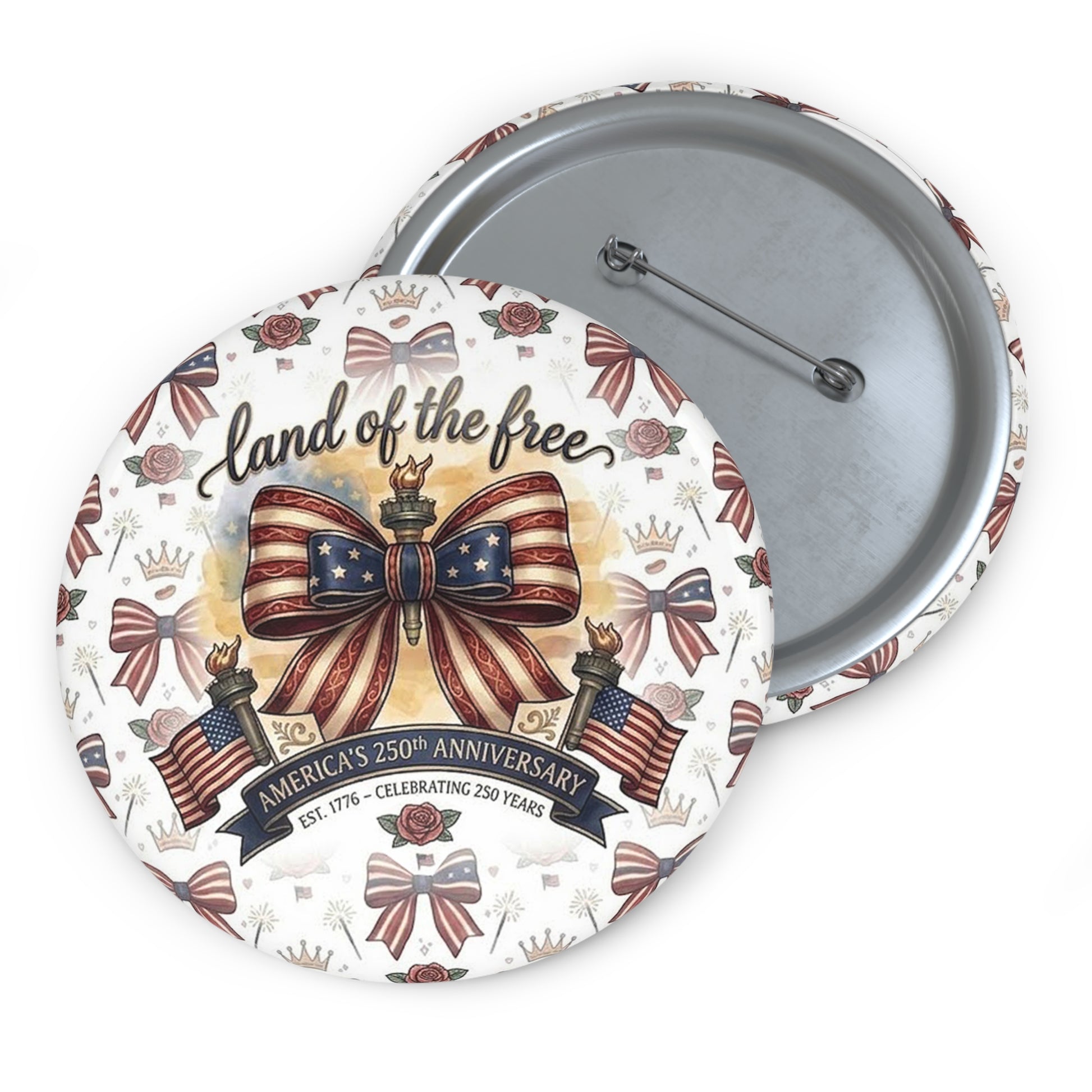 USA 250th ANNIVERSARY Pin Button – 4th of July USA Flag Bow Badge - Trending Novelties & Gifts