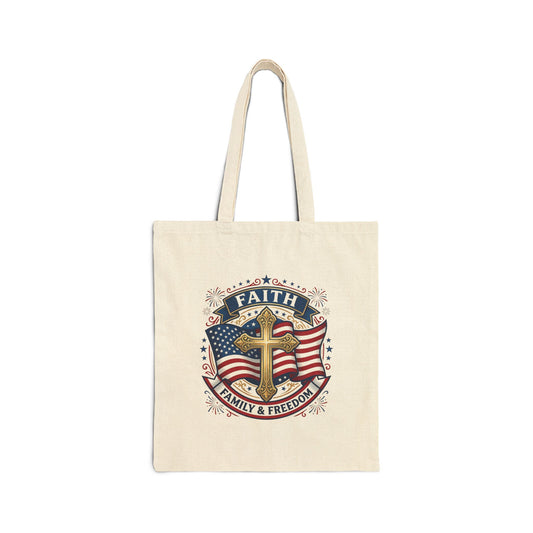 Faith & Freedom Cross Tote | Patriotic, Faith-Based July 4th, Vintage Tote (USA 250th ) - Trending Novelties & Gifts