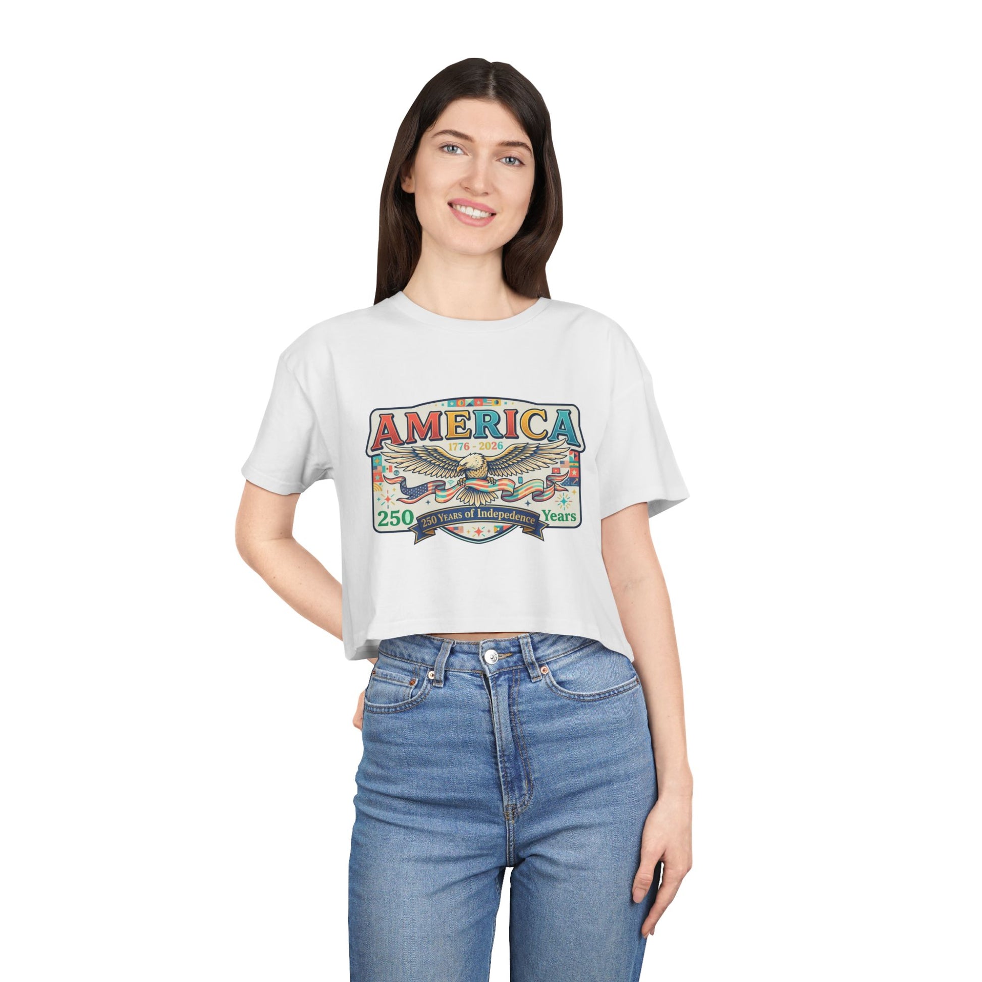 USA 250th ANNIVERSARY America Eagle  Women's Crop Tee | Patriotic 250 Years Independence Women's Crop Tee - Trending Novelties & Gifts