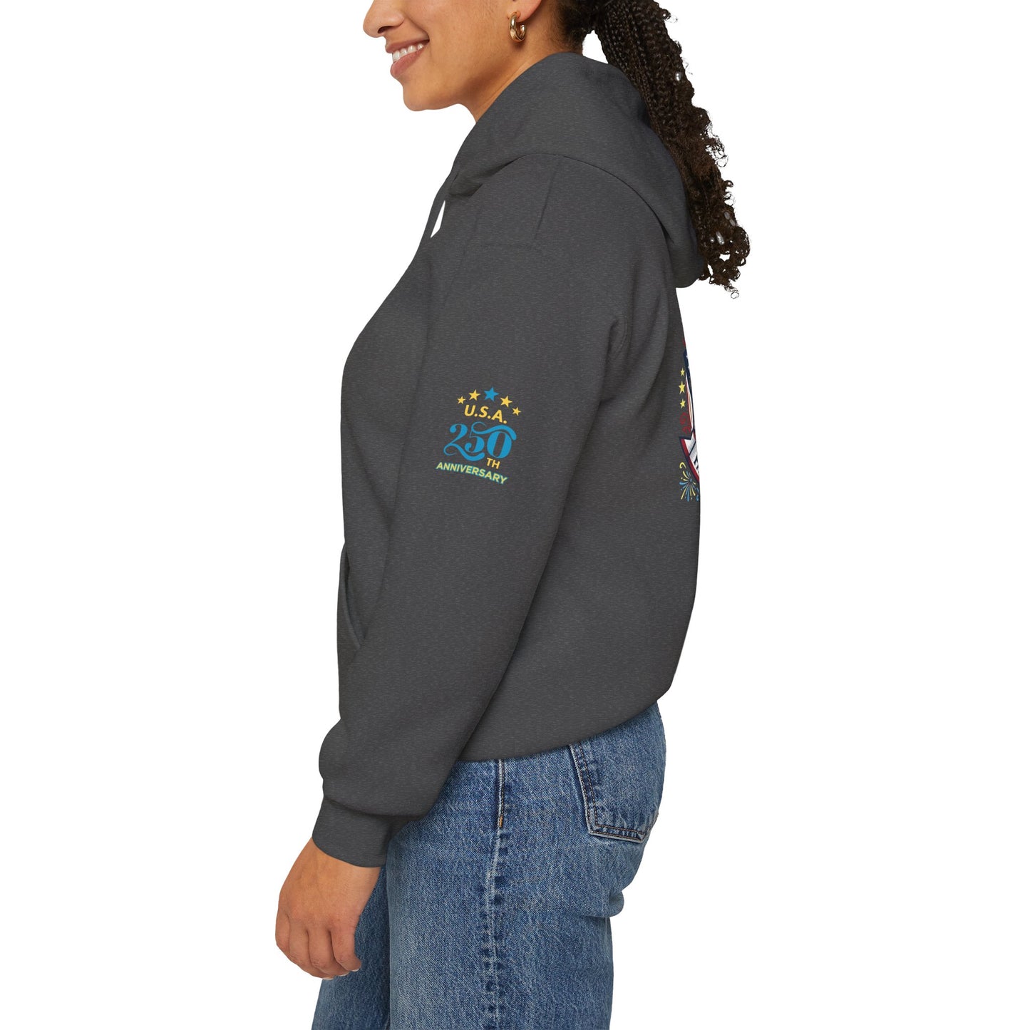 Faith, Family & Freedom Hoodie — Patriotic Cross American Flag Sweatshirt (USA 250th)
