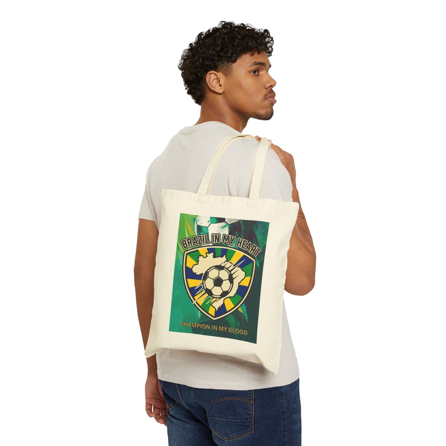 Champion in My Blood Tote, retro soccer crest, country pride, national colors - Trending Novelties & Gifts