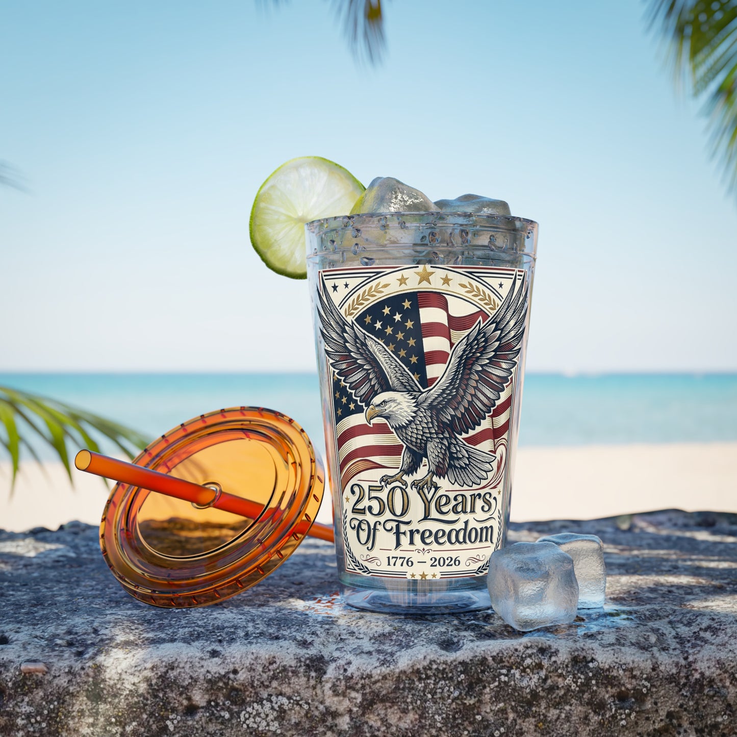 USA 250th ANNIVERSARY - Patriotic Eagle Tumbler 16oz – "250 Years of Freedom" USA Flag Straw Cup - Trending Novelties & Gifts