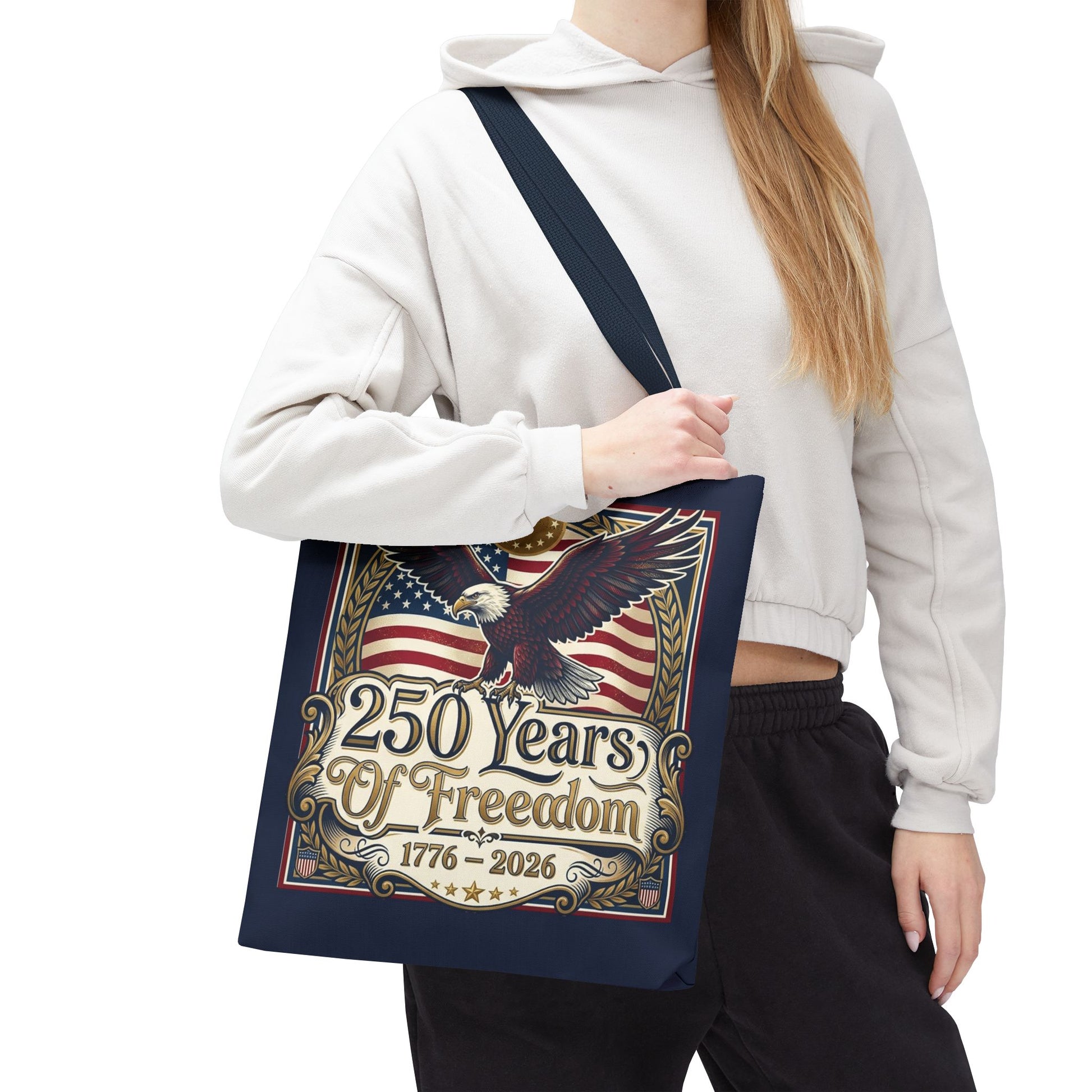 250 Years of Freedom Tote Bag — USA 250th ANNIVERSARY Eagle American Flag Tote Bag - Trending Novelties & Gifts