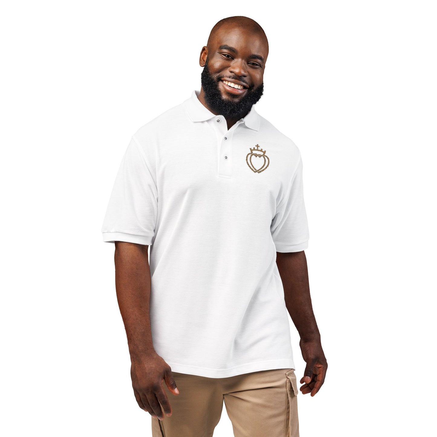 Catholic Tee - Traditional Catholic Men's Embroidered Two Hearts Polo Shirt   (CT)
