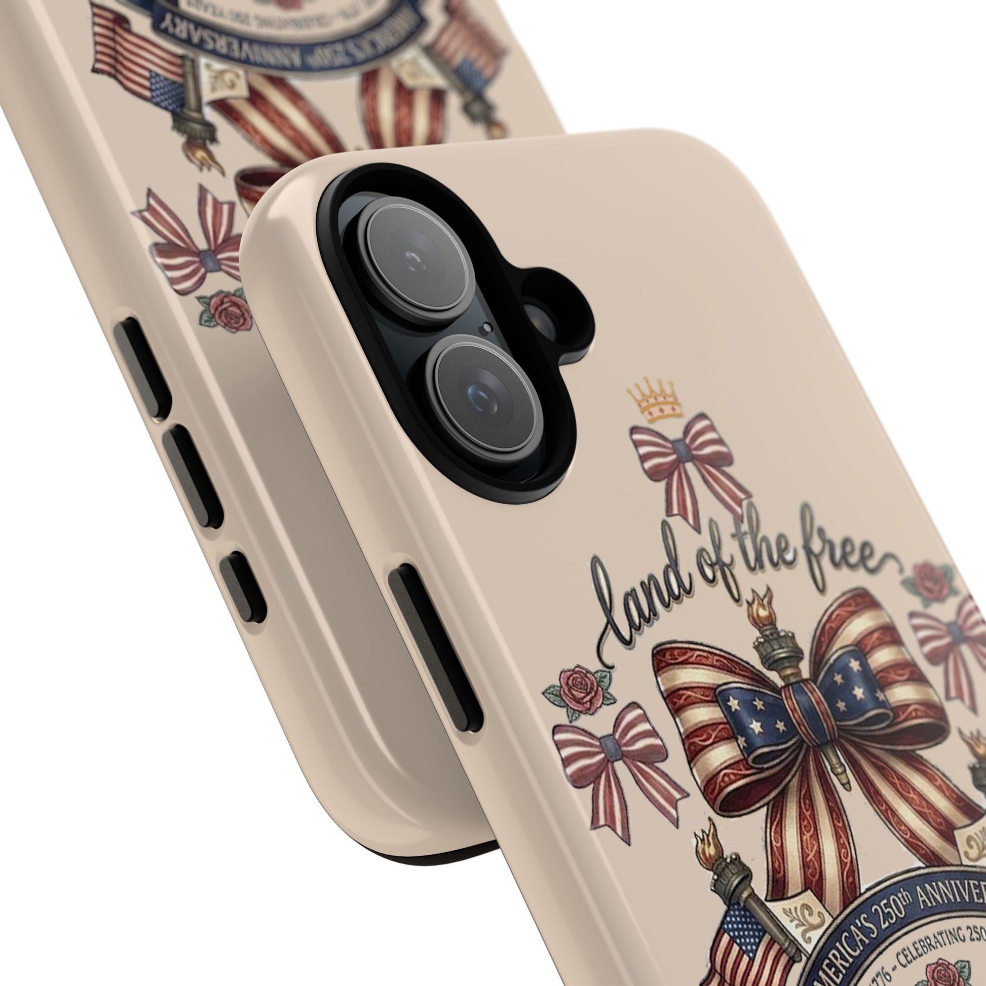 USA 250th ANNIVERSARY "Land of the Free" Tough Phone Case – USA Flag Bow Phone Cover - Trending Novelties & Gifts