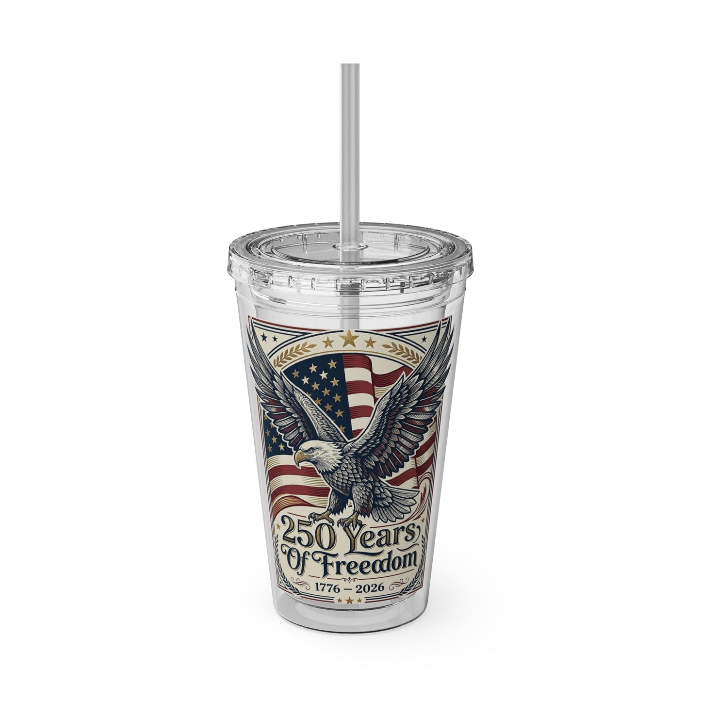 USA 250th ANNIVERSARY - Patriotic Eagle Tumbler 16oz – "250 Years of Freedom" USA Flag Straw Cup - Trending Novelties & Gifts