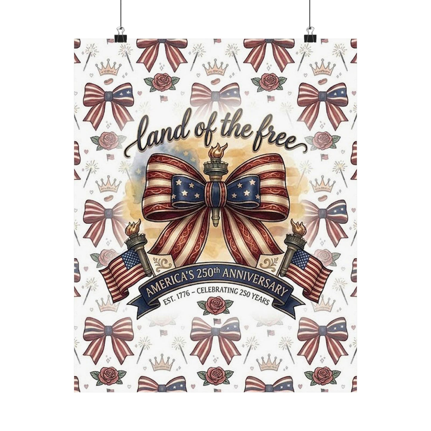 Land of the Free Patriotic Matte Poster — USA 250th Anniversary Bow Wall Art - Trending Novelties & Gifts