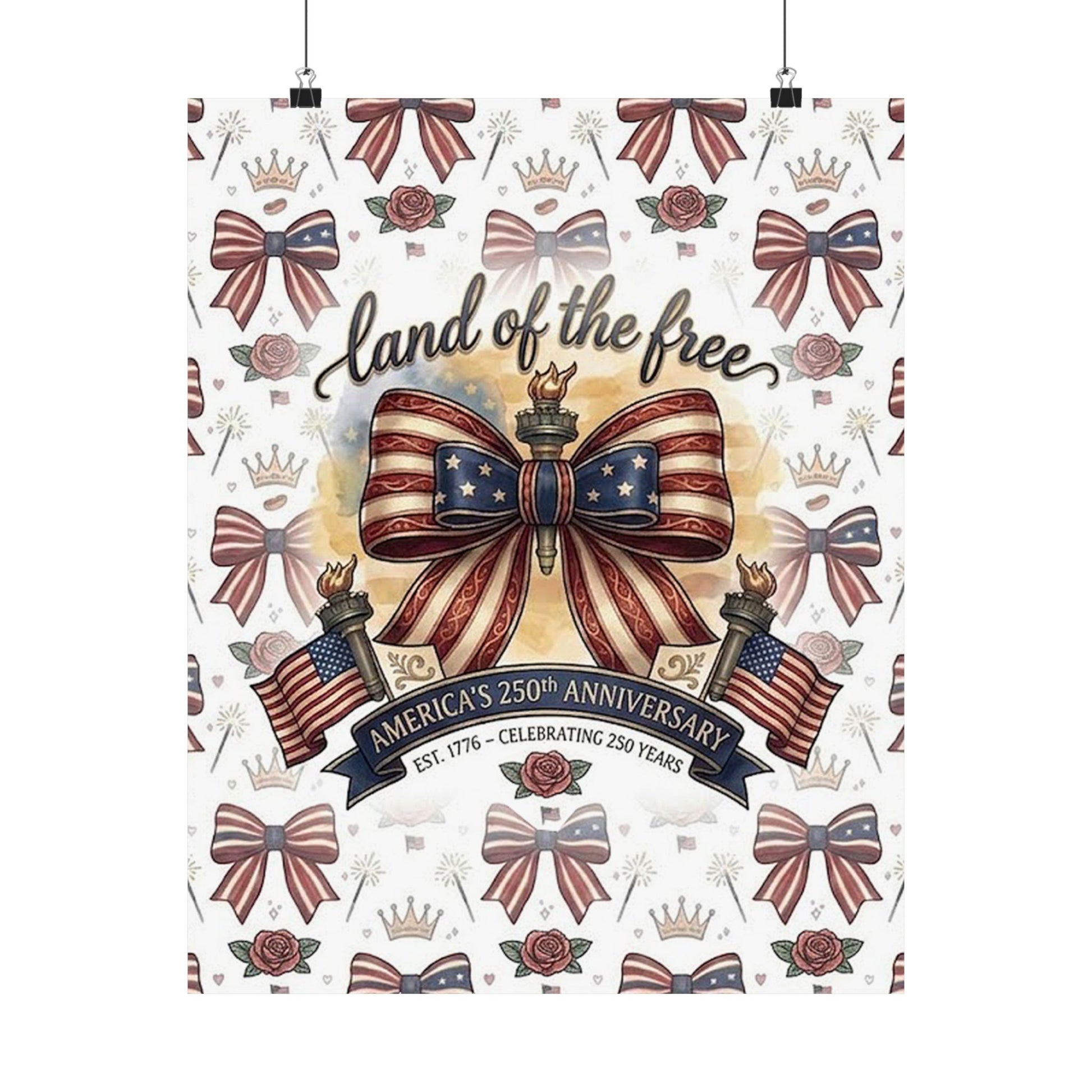 Land of the Free Patriotic Matte Poster — USA 250th Anniversary Bow Wall Art - Trending Novelties & Gifts