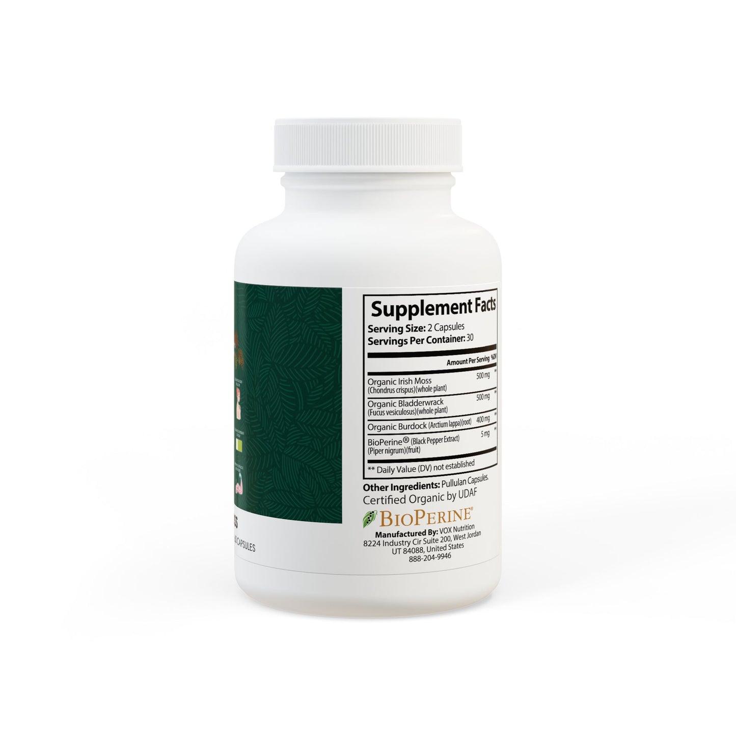 Supplement bottle with label on a white background