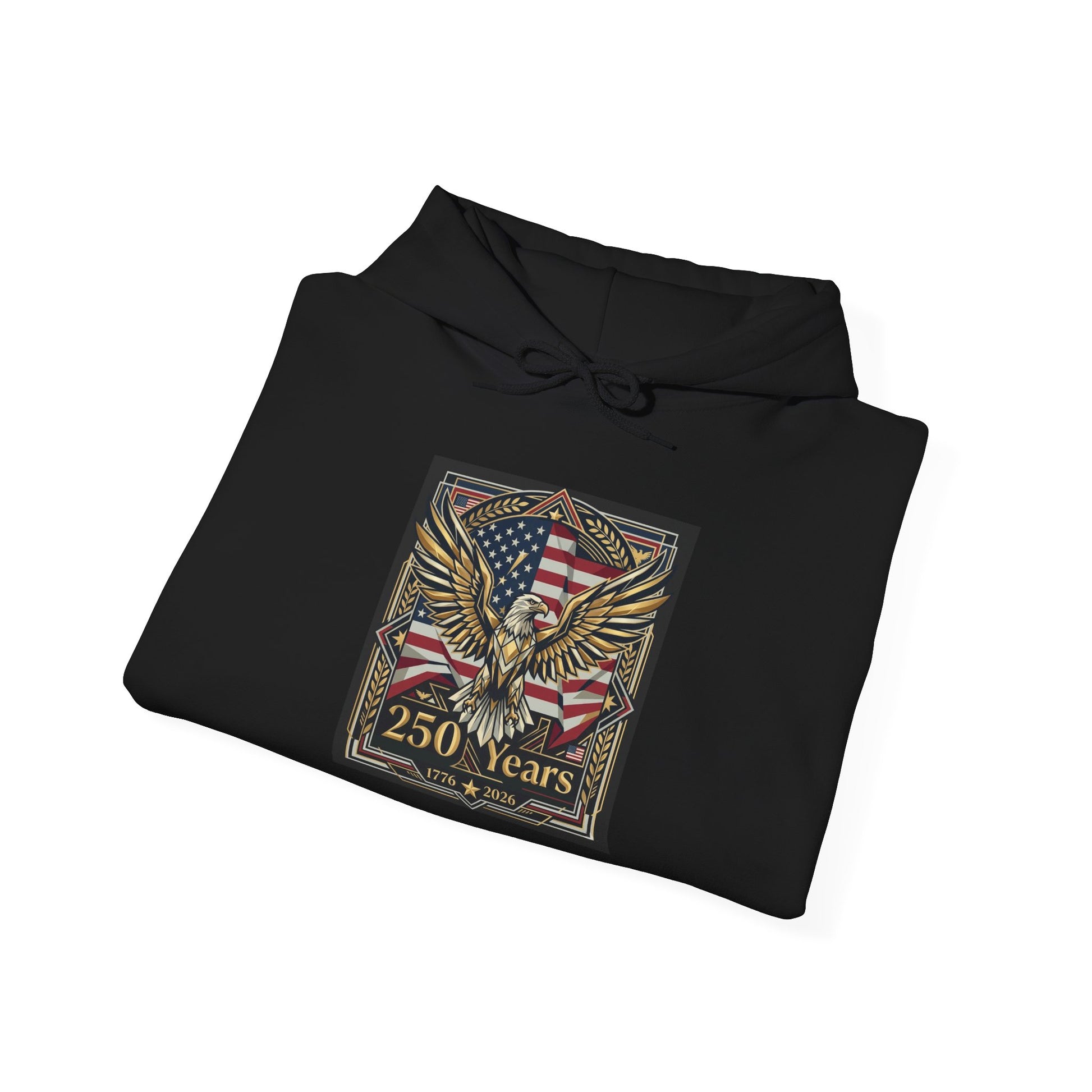 America 250 Years of Freedom Hoodie — USA 250th ANNIVERSARY Patriotic Hoodie, Black hoodie with a knight design and text on a white background