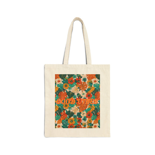 Summer Tote Bag — 'Good Vibes' Retro Floral Canvas Tote - Trending Novelties & Gifts