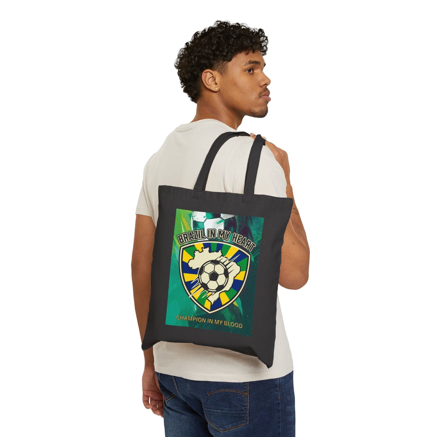 Champion in My Blood Tote, retro soccer crest, country pride, national colors - Trending Novelties & Gifts