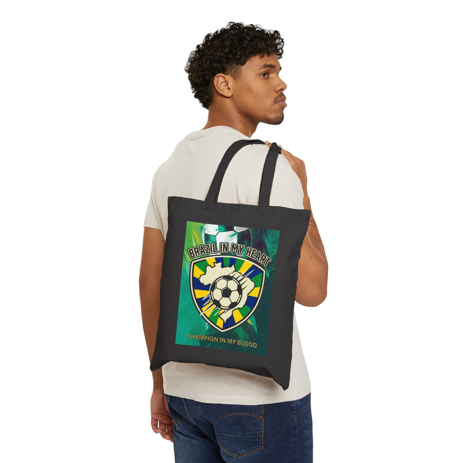 Champion in My Blood Tote, retro soccer crest, country pride, national colors - Trending Novelties & Gifts