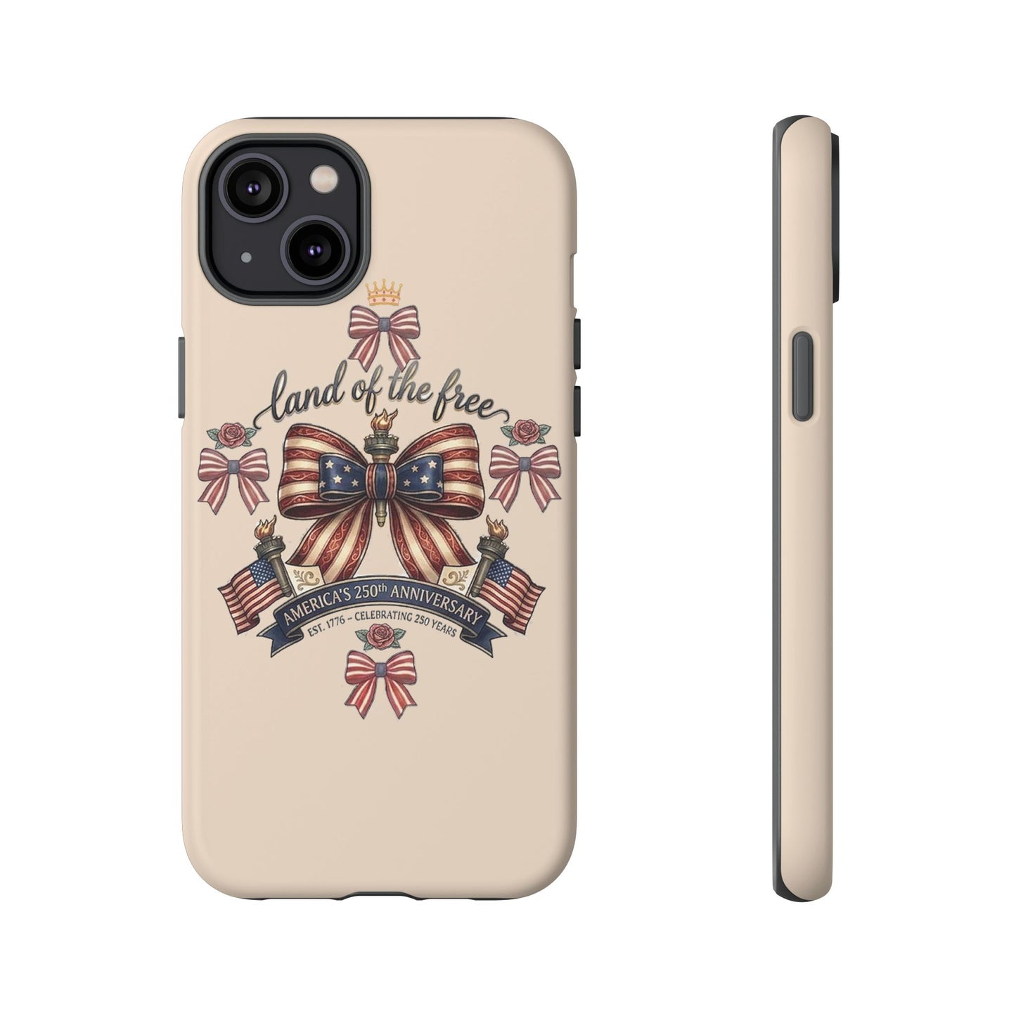USA 250th ANNIVERSARY "Land of the Free" Tough Phone Case – USA Flag Bow Phone Cover - Trending Novelties & Gifts