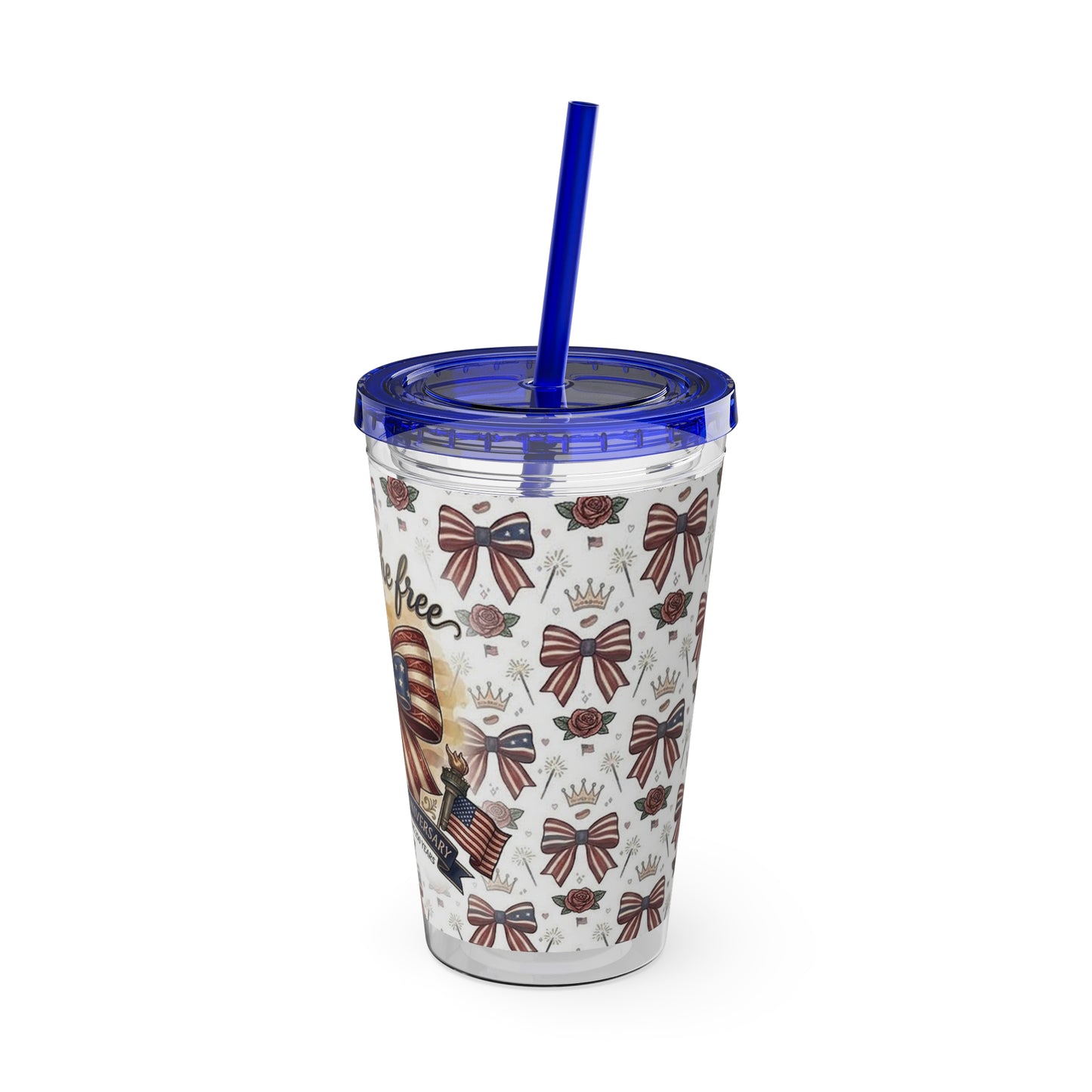 USA 250th ANNIVERSARY 16oz Tumbler with Straw | Patriotic 'Land of the Free' 16oz Tumbler with Straw - Trending Novelties & Gifts