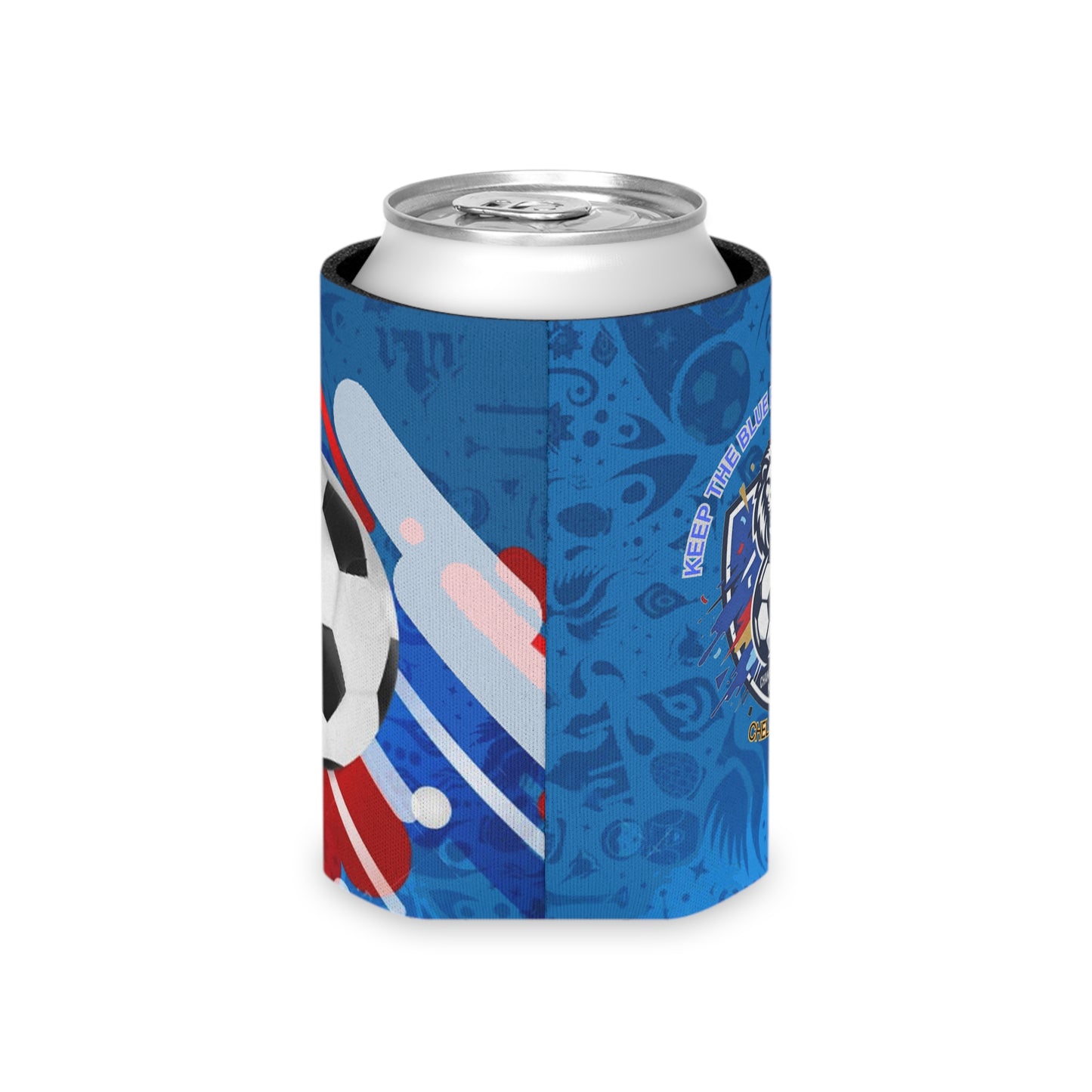 Soccer Blue Crest Can Cooler — Chelsea's Keep the Blue Flag Flying Koozie - Trending Novelties & Gifts