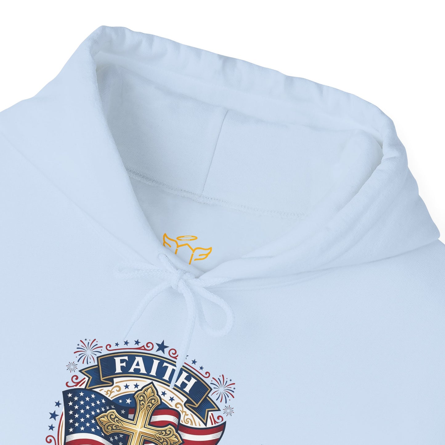 Faith, Family & Freedom Hoodie — Patriotic Cross American Flag Sweatshirt (USA 250th)