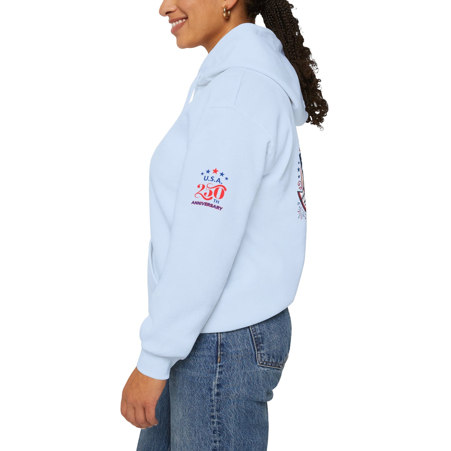 Faith, Family & Freedom Hoodie — Patriotic Cross American Flag Sweatshirt (USA 250th)