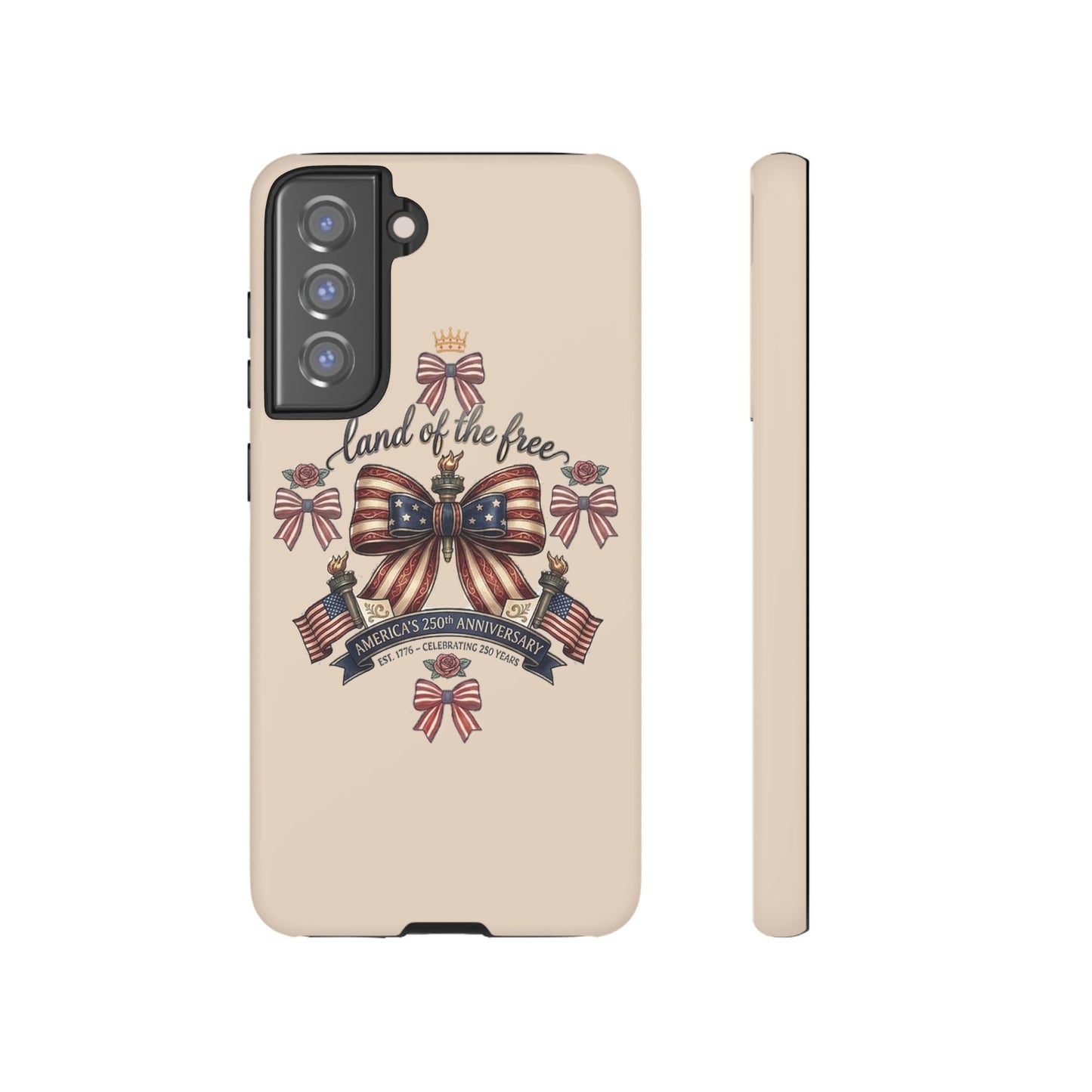 USA 250th ANNIVERSARY "Land of the Free" Tough Phone Case – USA Flag Bow Phone Cover - Trending Novelties & Gifts