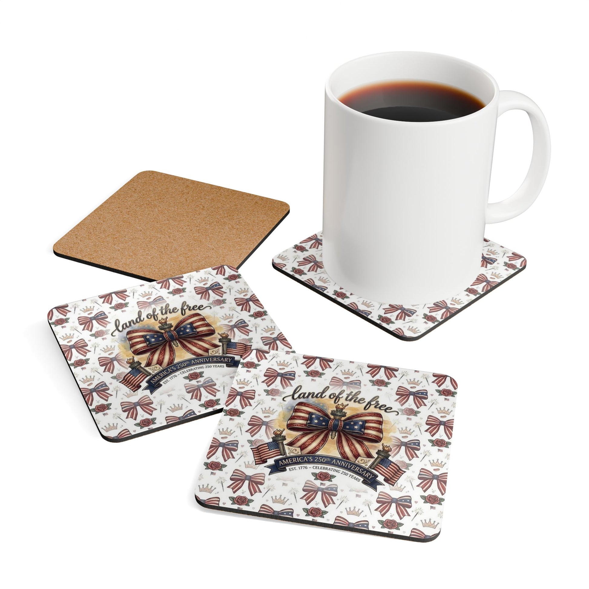 Patriotic 4 th of July Coaster Set — USA 250th Anniversary Drink Coasters - Trending Novelties & Gifts