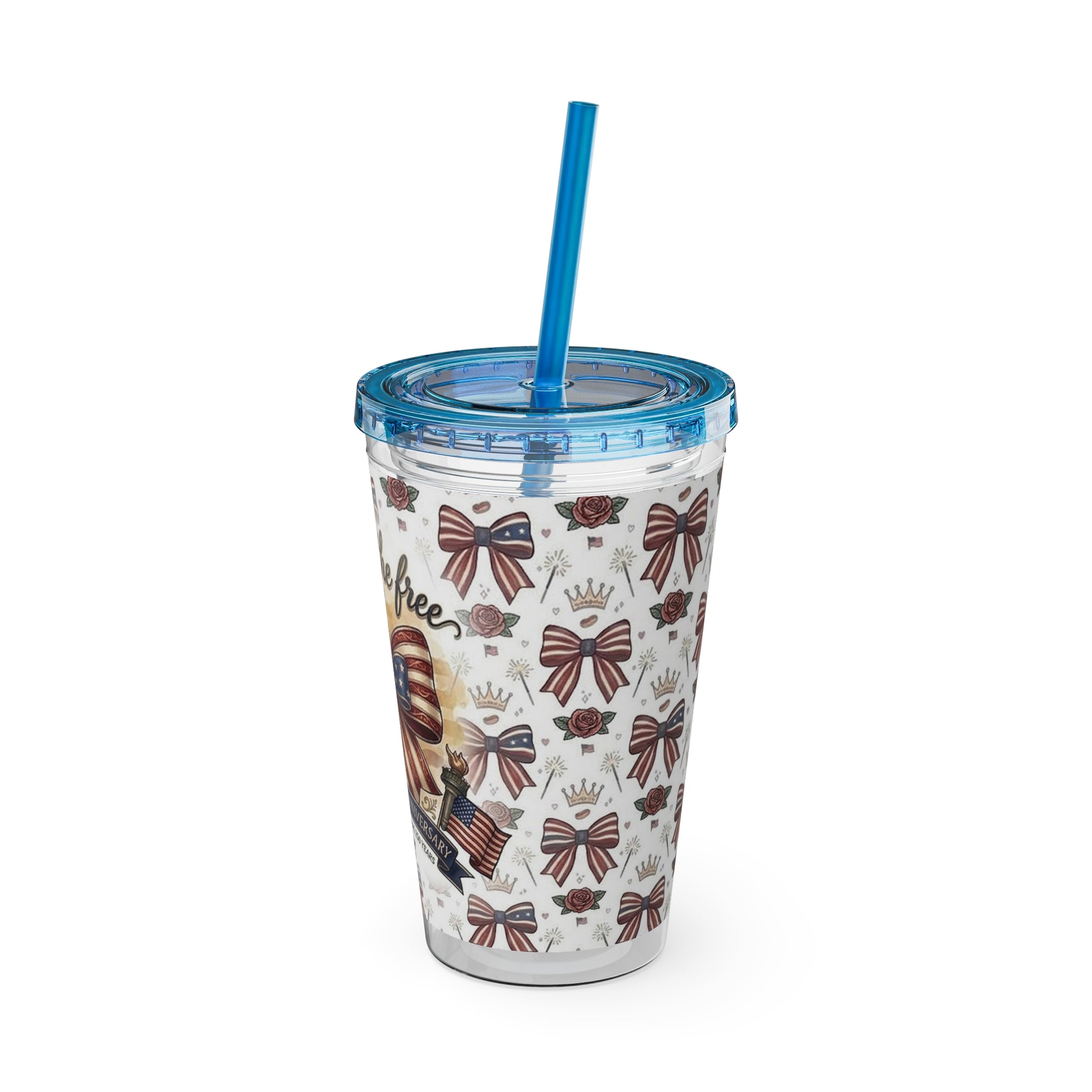 USA 250th ANNIVERSARY 16oz Tumbler with Straw | Patriotic 'Land of the Free' 16oz Tumbler with Straw - Trending Novelties & Gifts