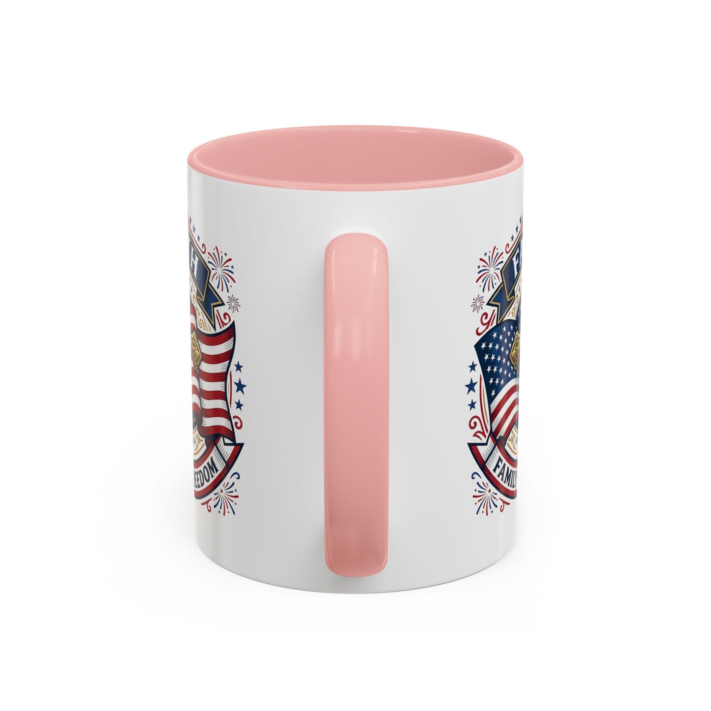 Faith, Family & Freedom Accent Coffee Mug — Patriotic Cross Mug  (USA 250th)