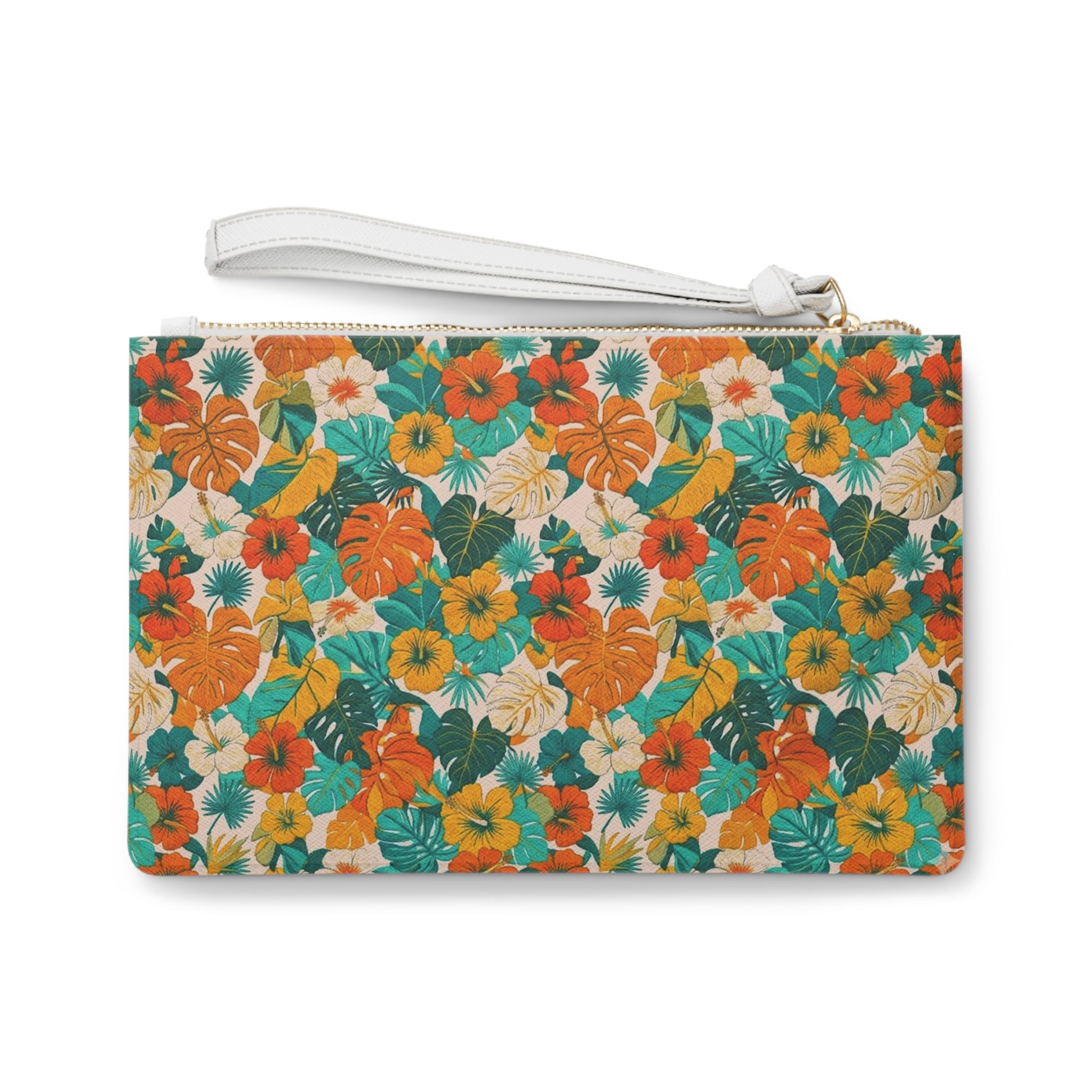 Tropical Floral Clutch Bag — Orange & Teal Hibiscus Wristlet. Summer. - Trending Novelties & Gifts