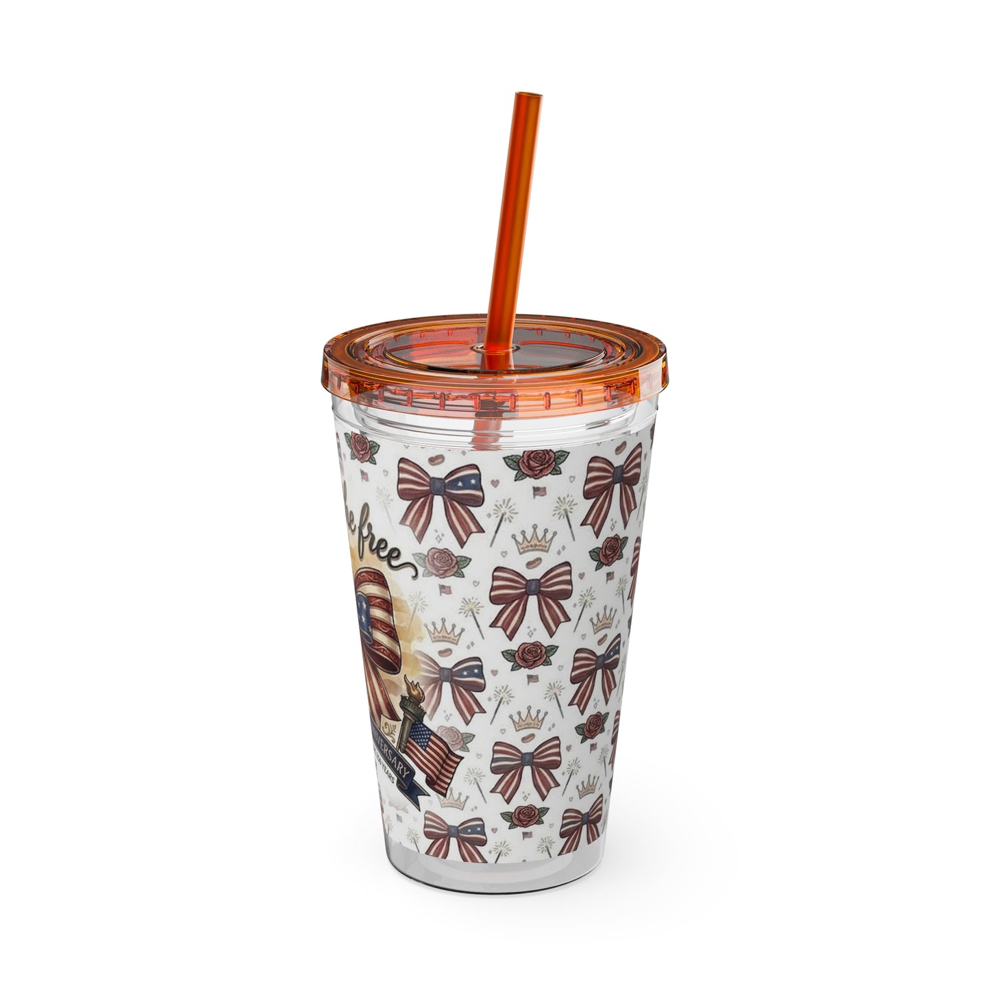USA 250th ANNIVERSARY 16oz Tumbler with Straw | Patriotic 'Land of the Free' 16oz Tumbler with Straw - Trending Novelties & Gifts