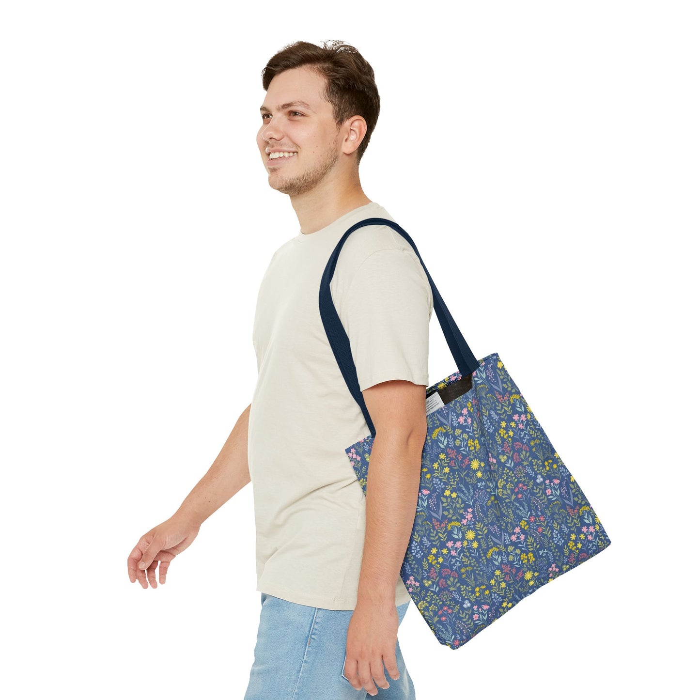 Wildflower Meadow Tote Bag — Blue Floral All-Over Print Eco Tote (summer)