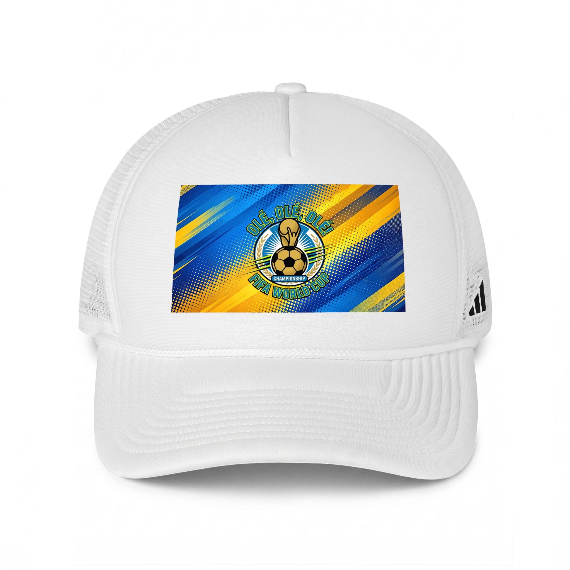 World Cup Soccer '26 Trucker Cap — Blue & Yellow Striped World Cup Cap - Trending Novelties & Gifts