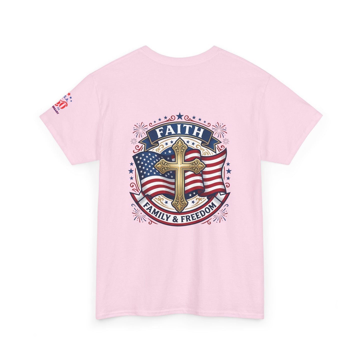 Faith, Family & Freedom Tee (USA 250th) — Patriotic Cross American Flag T-Shirt