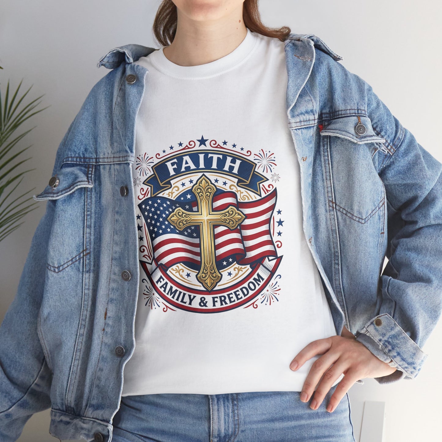 Faith, Family & Freedom Tee (USA 250th) — Patriotic Cross American Flag T-Shirt