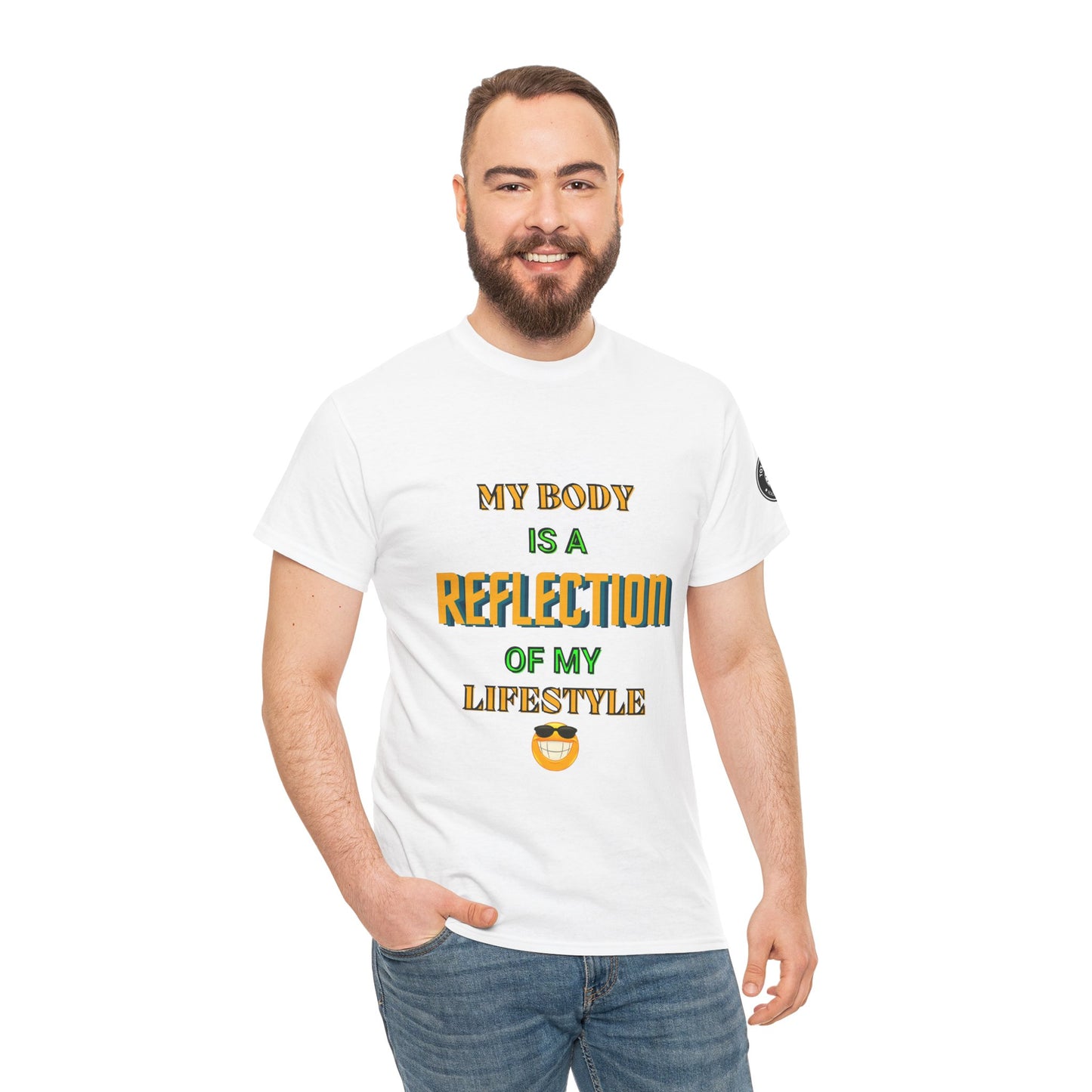 Fitness Quotes Cotton T-shirt (7): 'My body is a reflection of my lifestyle'. FQT