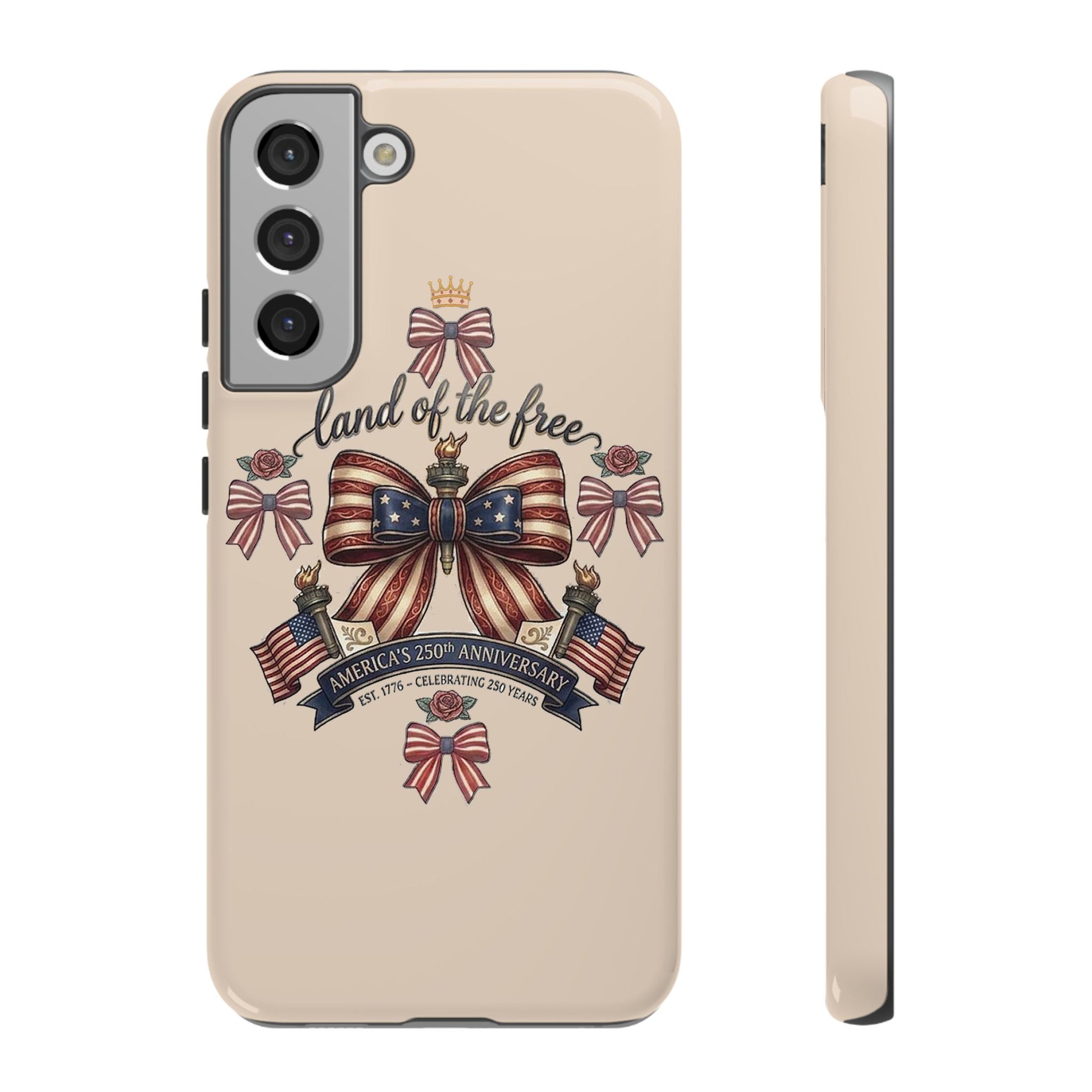 USA 250th ANNIVERSARY "Land of the Free" Tough Phone Case – USA Flag Bow Phone Cover - Trending Novelties & Gifts
