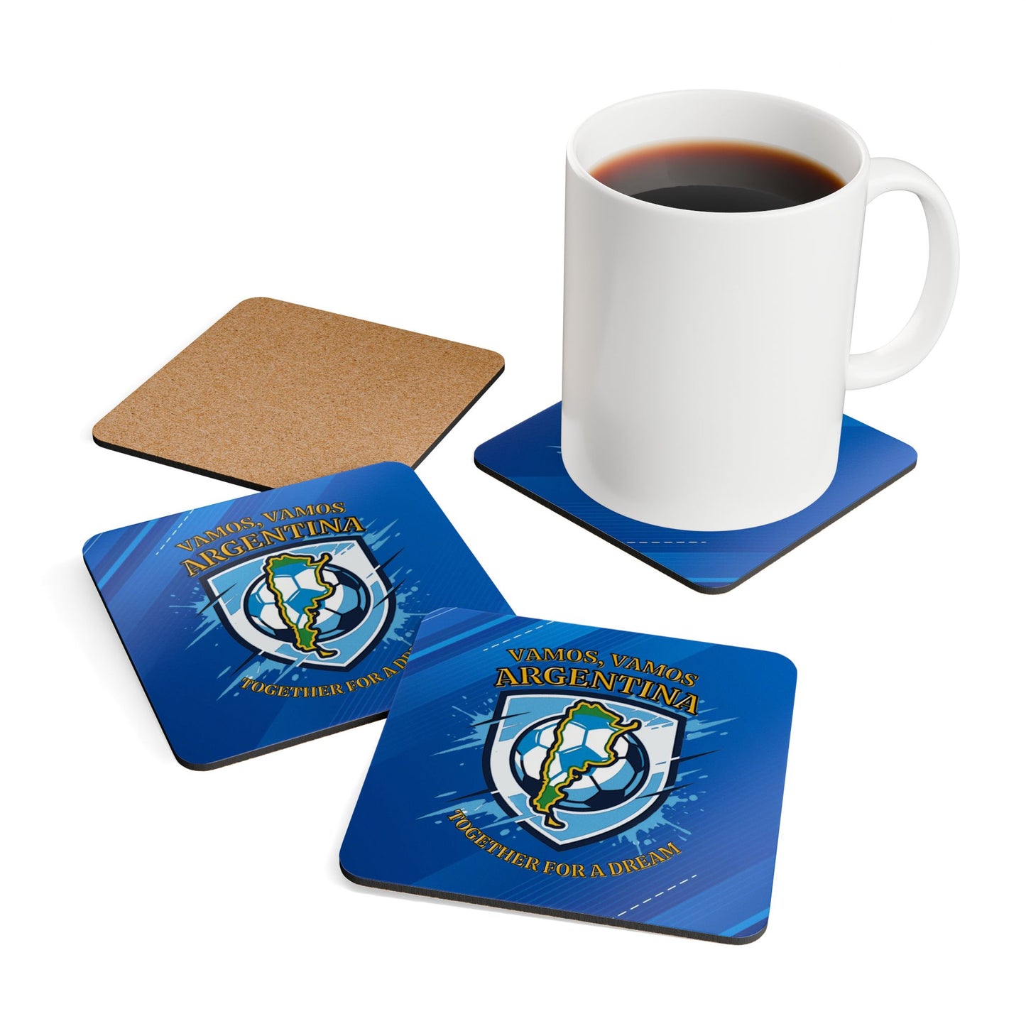Argentina Soccer Cork Coaster Set — "Vamos, Vamos Argentina" Football Drink Coasters - Trending Novelties & Gifts
