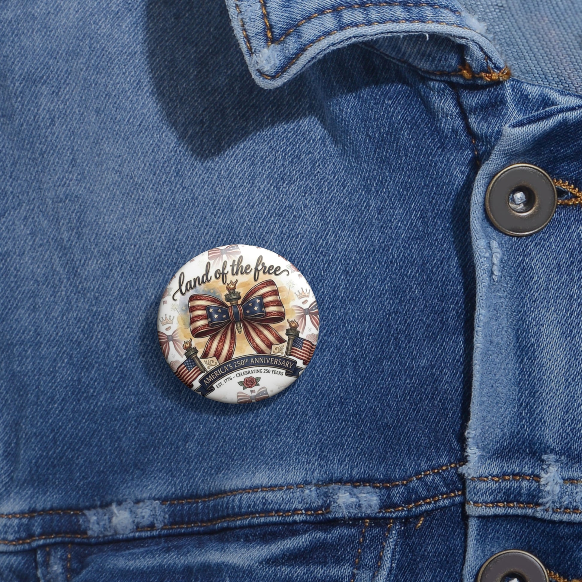 USA 250th ANNIVERSARY Pin Button – 4th of July USA Flag Bow Badge - Trending Novelties & Gifts