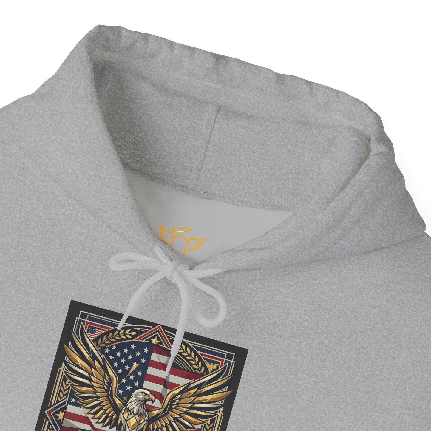 America 250 Years of Freedom Hoodie — USA 250th ANNIVERSARY Patriotic Hoodie, Gray hoodie with a graphic design of an eagle and American flag on a white background