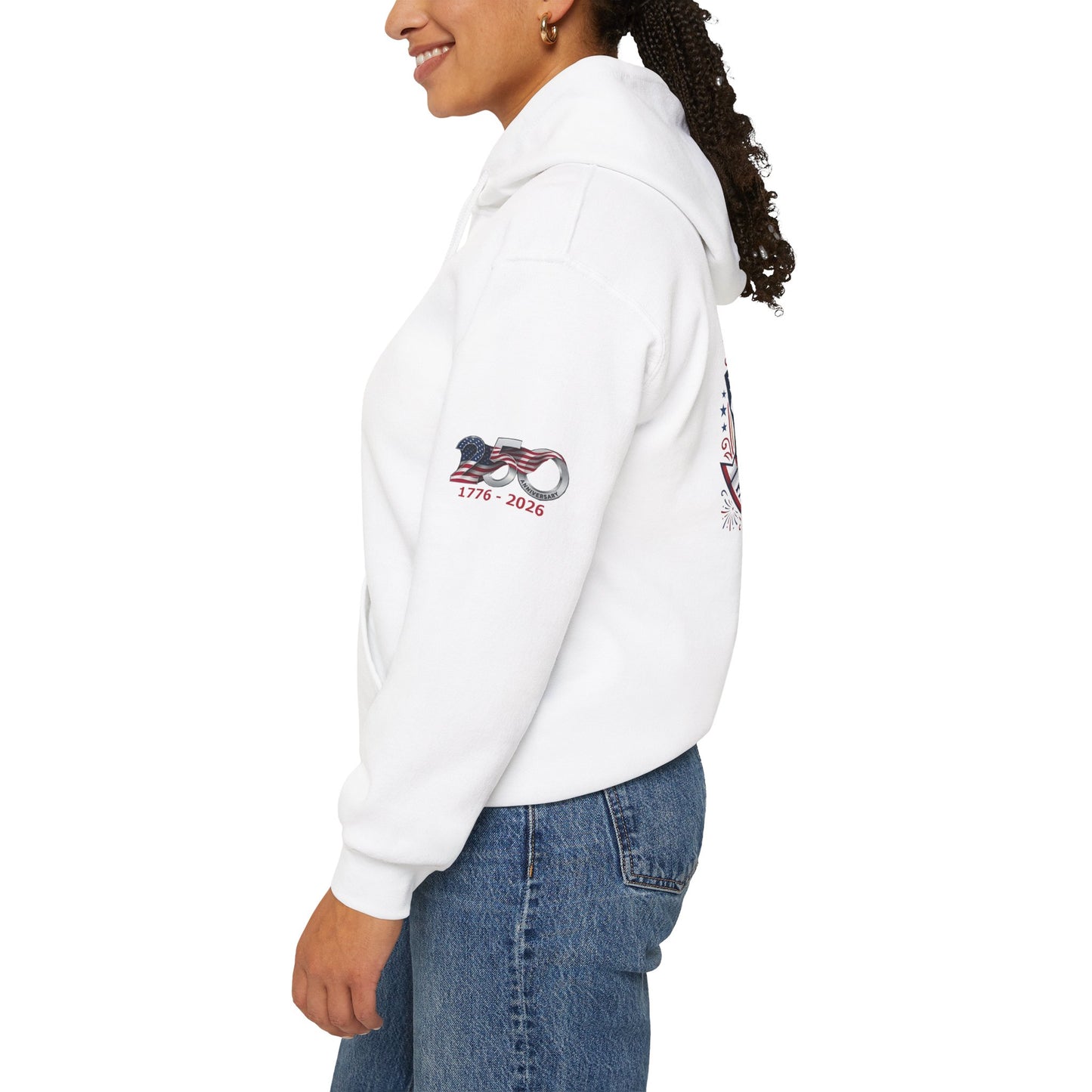 Catholic Faith, Family & Freedom Hoodie - Patriotic American Flag Cross Pullover (USA 250th)