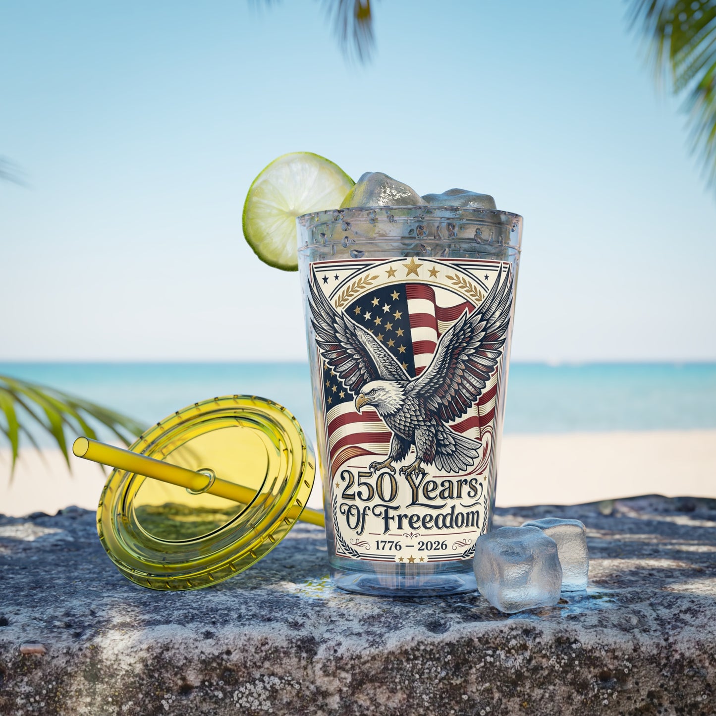 USA 250th ANNIVERSARY - Patriotic Eagle Tumbler 16oz – "250 Years of Freedom" USA Flag Straw Cup - Trending Novelties & Gifts