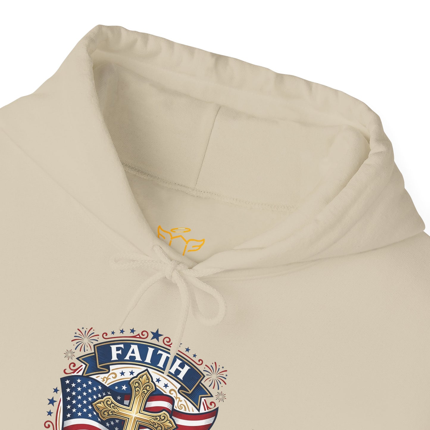 Faith, Family & Freedom Hoodie — Patriotic Cross American Flag Sweatshirt (USA 250th)