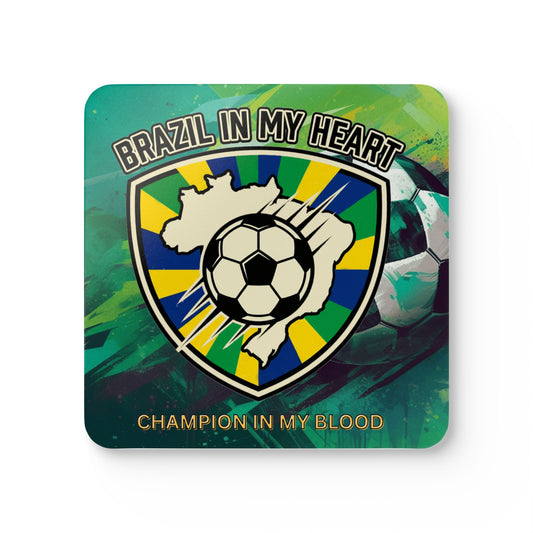 Brazil Soccer Cork Coaster Set — "Brazil in My Heart" Drink Coasters (4-Pack) - Trending Novelties & Gifts