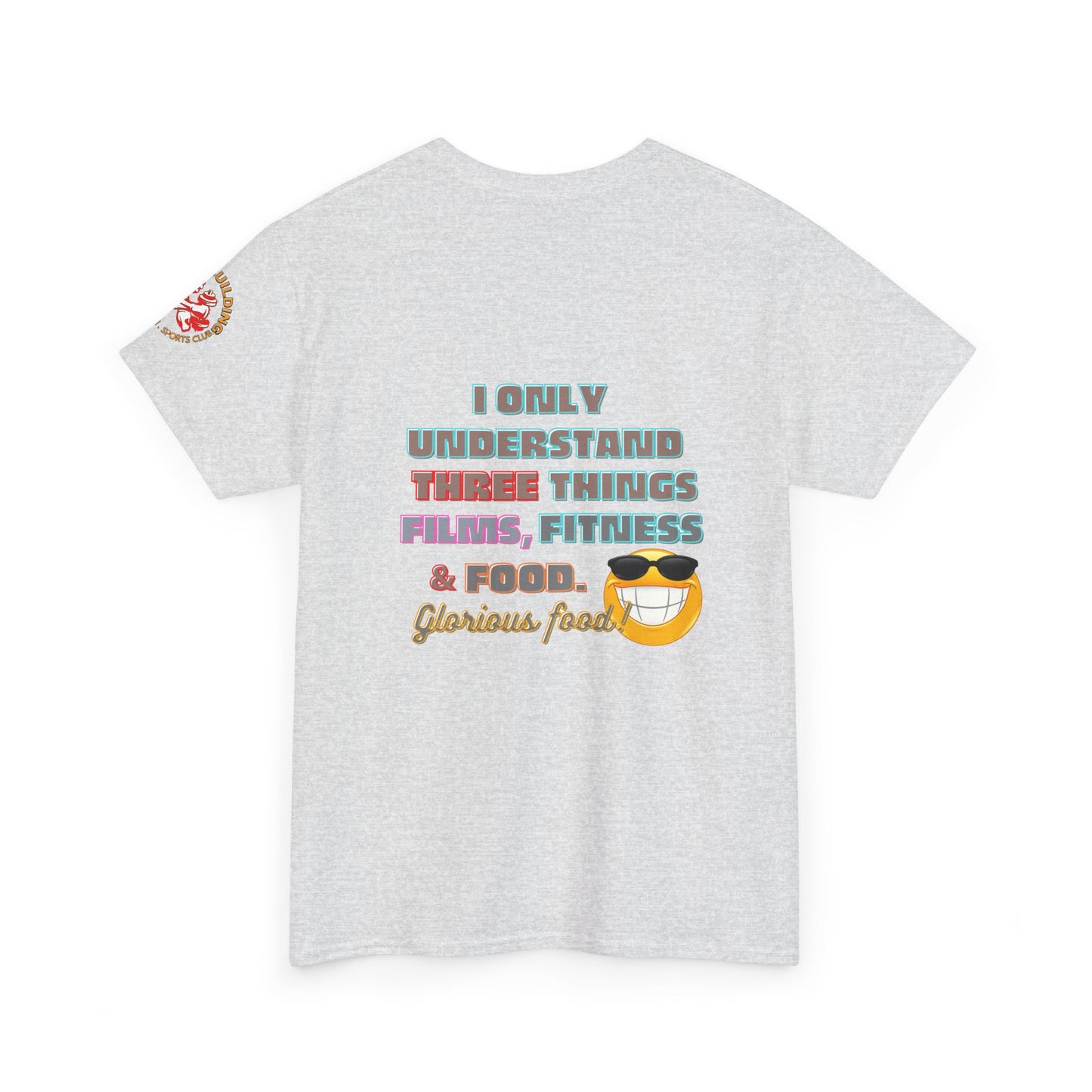 Gym fitness body building t-shirt, Funny Fitness Quotes Cotton T-shirt, White t-shirt with colorful text and graphics on a white background