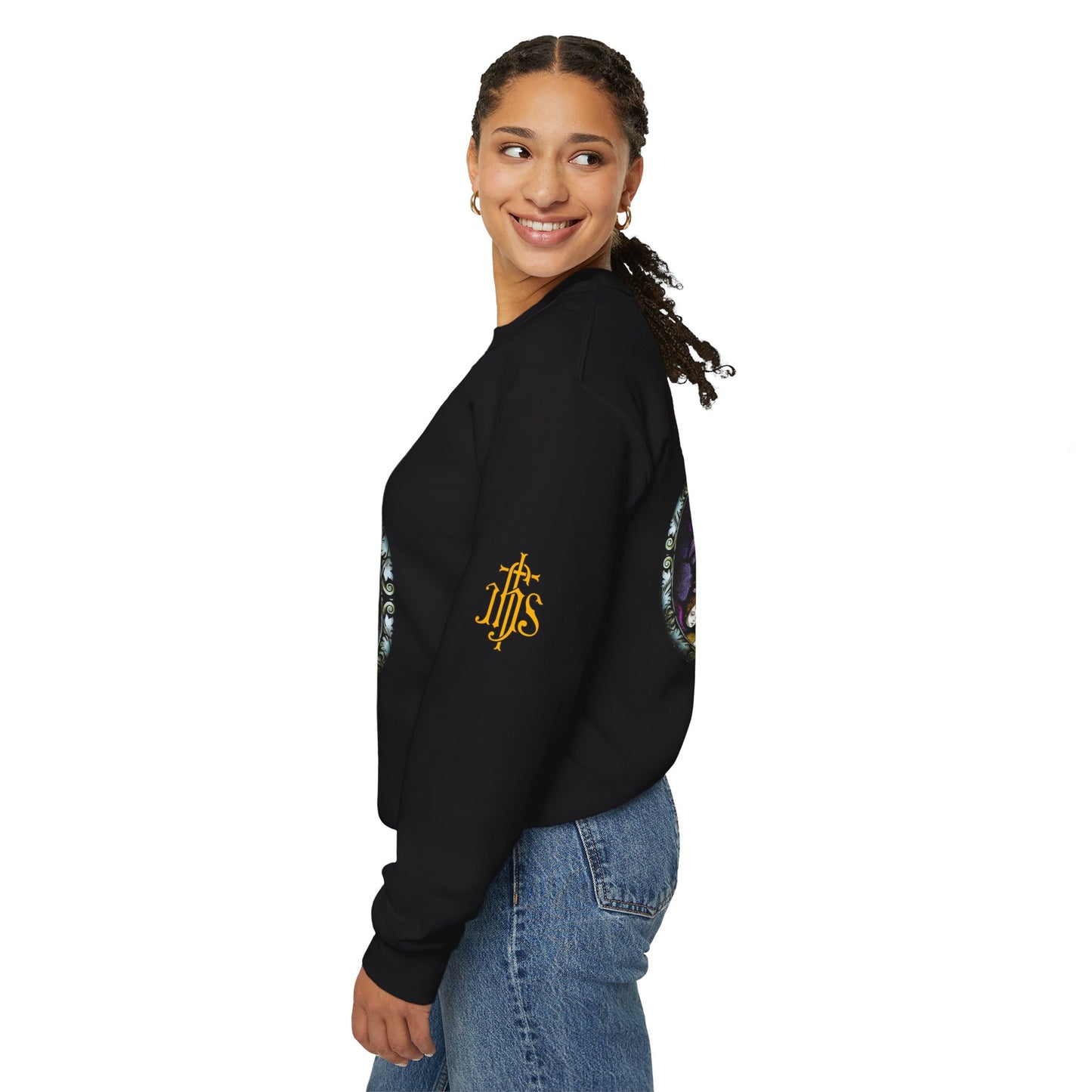 Catholic Stained Glass Designed Baby Jesus  Sweatshirt (CT)