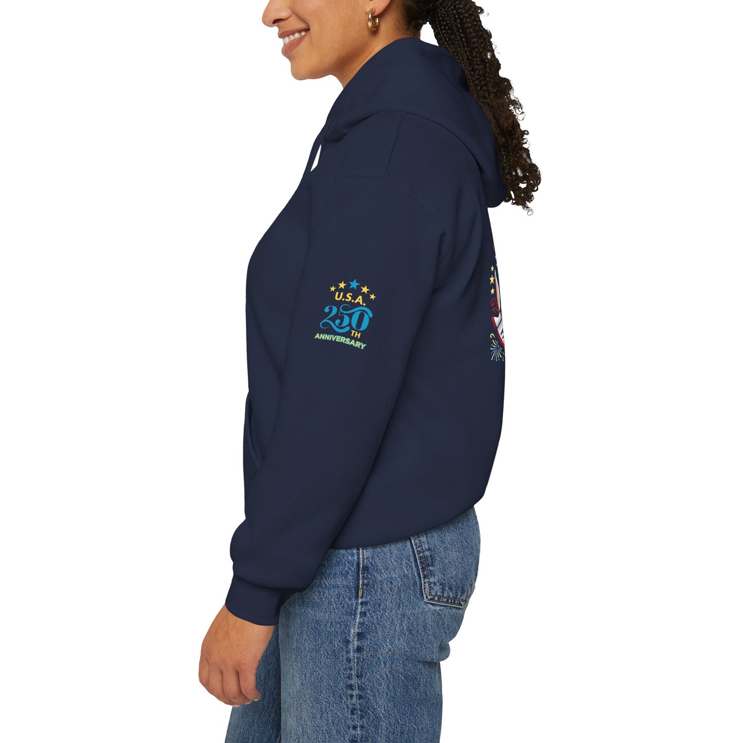 Faith, Family & Freedom Hoodie — Patriotic Cross American Flag Sweatshirt (USA 250th)