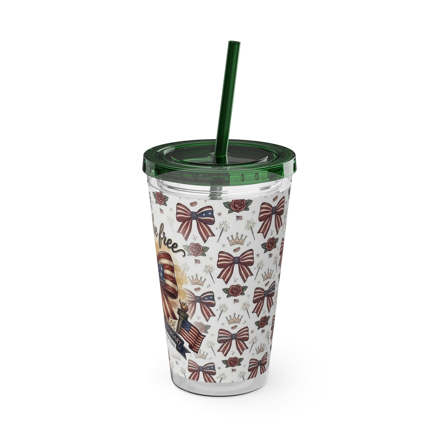 USA 250th ANNIVERSARY 16oz Tumbler with Straw | Patriotic 'Land of the Free' 16oz Tumbler with Straw - Trending Novelties & Gifts