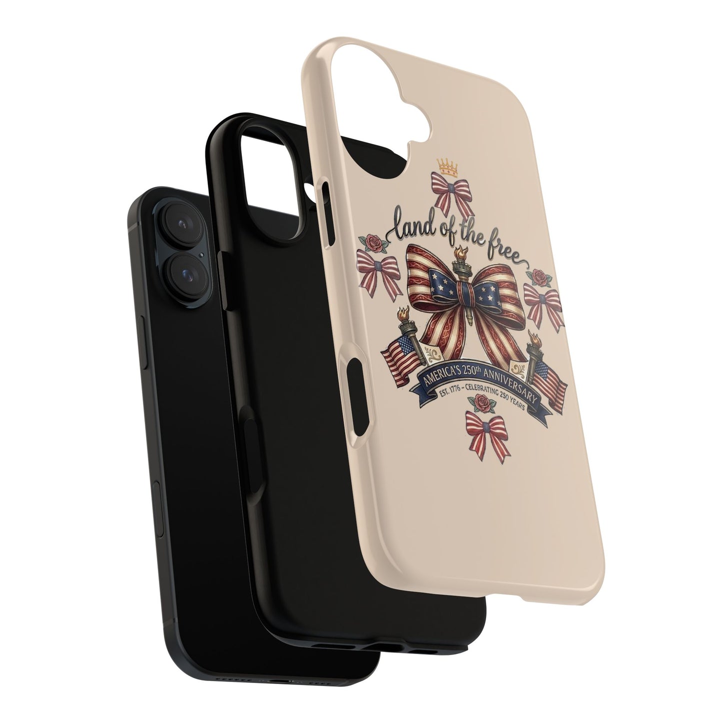 USA 250th ANNIVERSARY "Land of the Free" Tough Phone Case – USA Flag Bow Phone Cover - Trending Novelties & Gifts