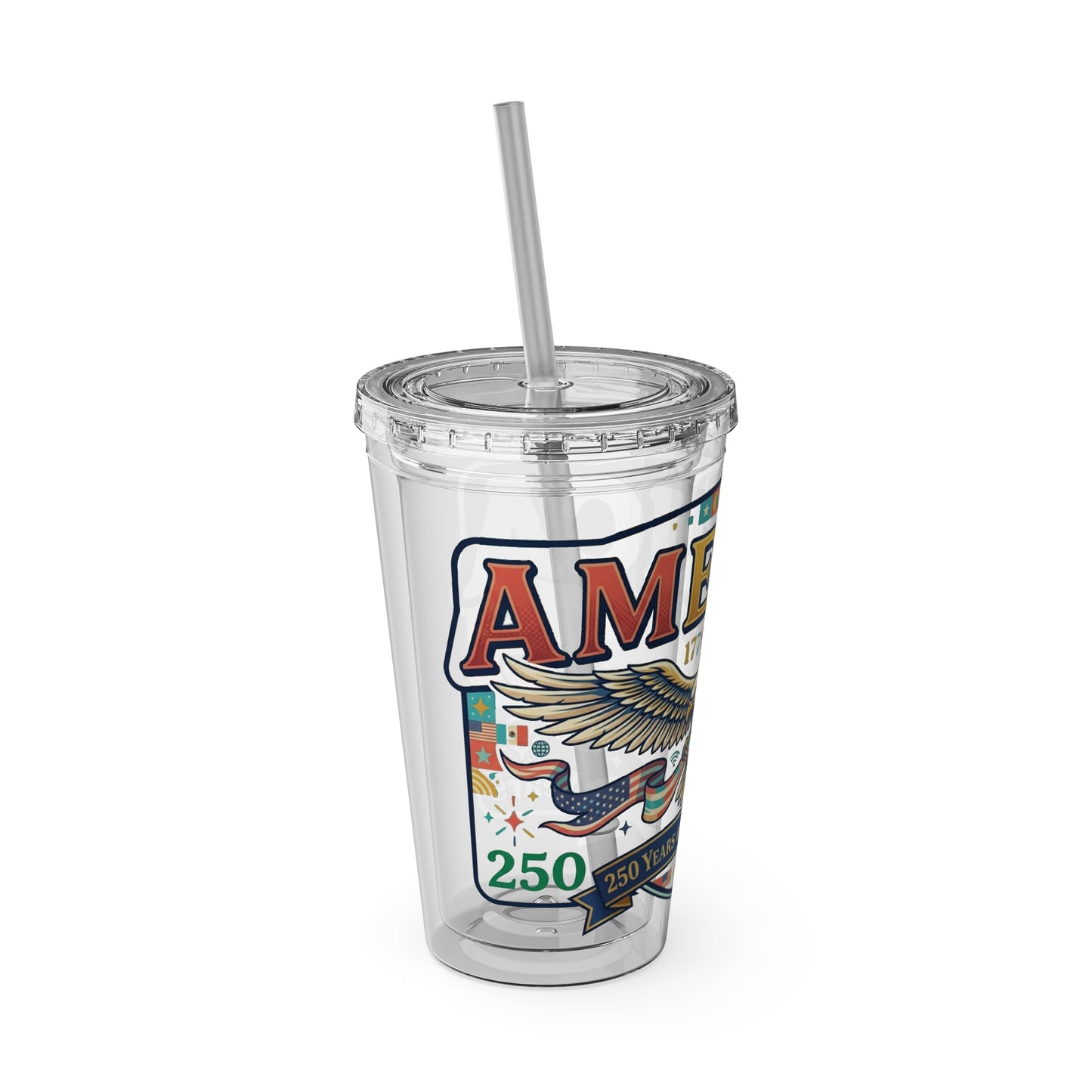 America 250 Years Eagle Tumbler with Straw |  USA 250th ANNIVERSARY Commemorative Drink Cup - Trending Novelties & Gifts