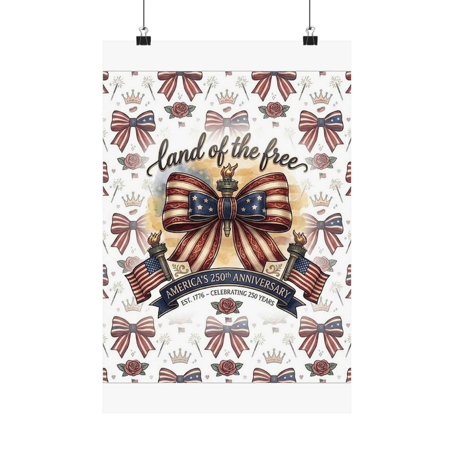 Land of the Free Patriotic Matte Poster — USA 250th Anniversary Bow Wall Art - Trending Novelties & Gifts