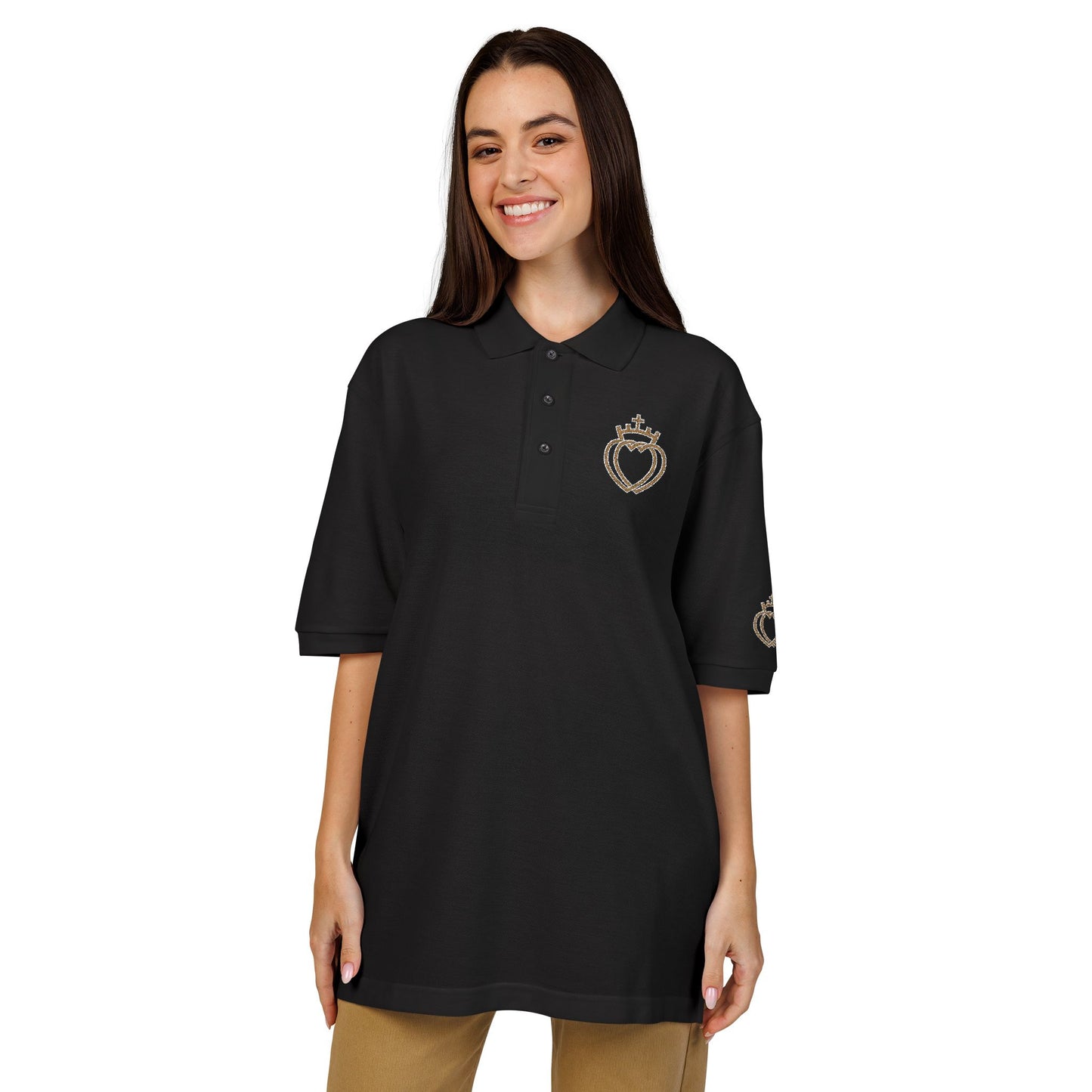 Catholic Tee - Traditional Catholic Men's Embroidered Two Hearts Polo Shirt   (CT)